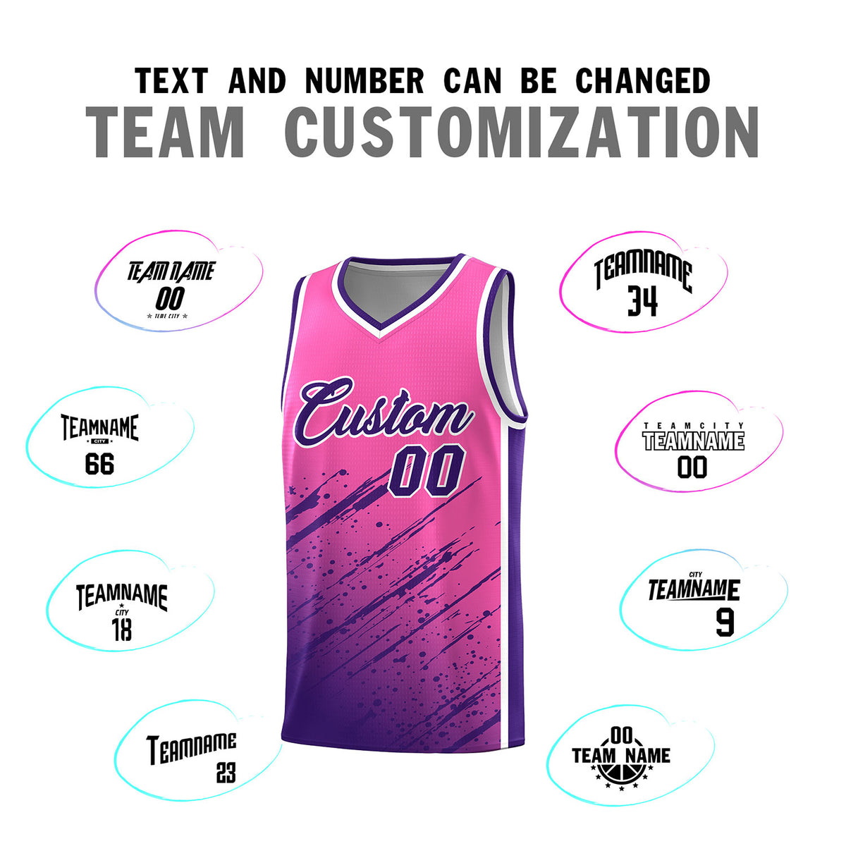 Custom Pink Basketball Kits With Purple Paint Graffiti