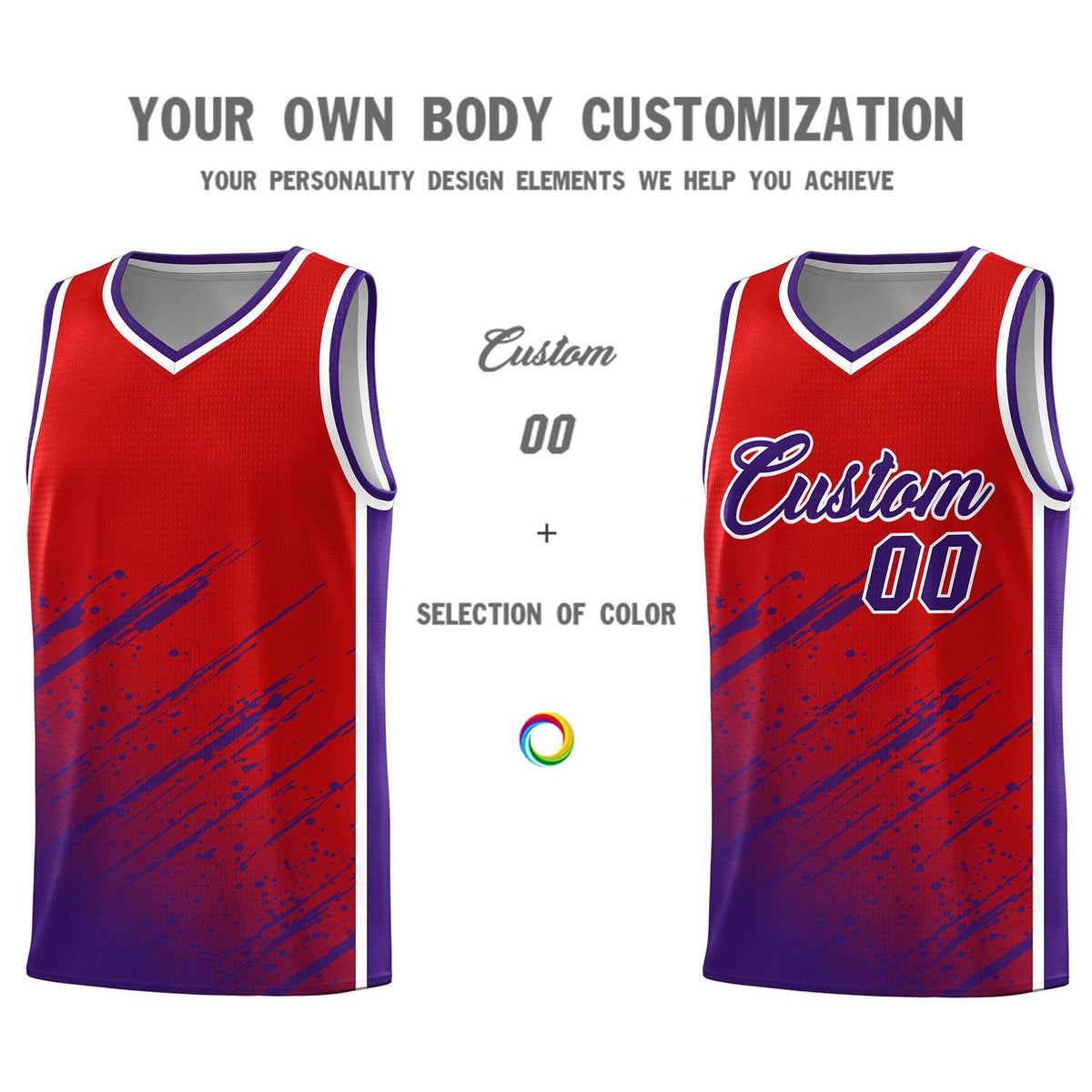 Custom Red Basketball Kits With Purple Paint Graffiti