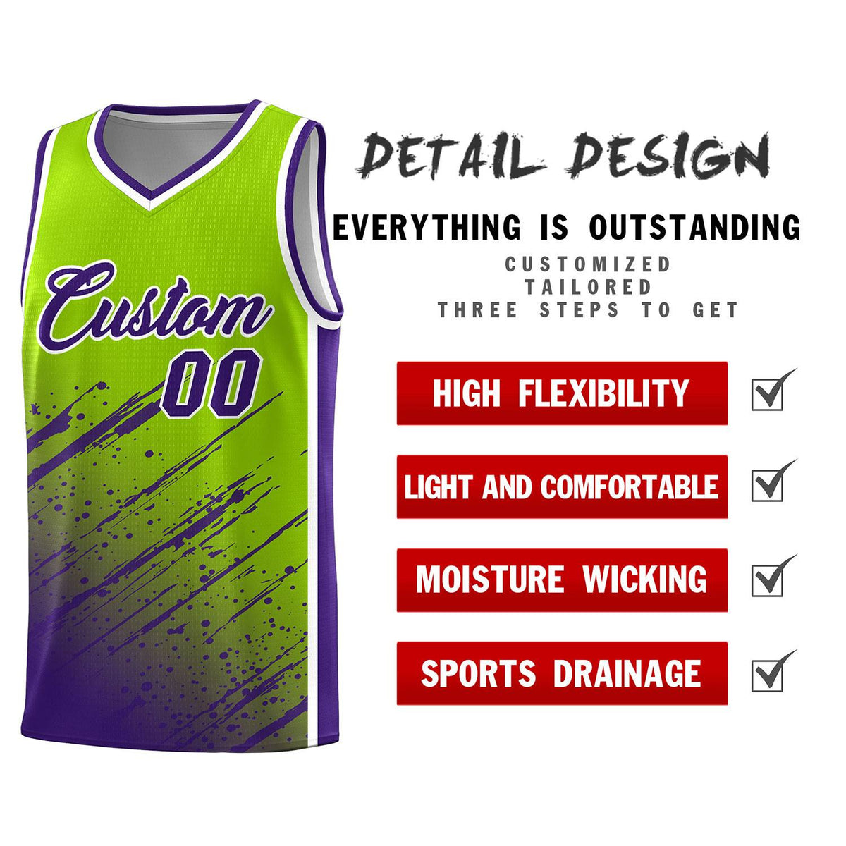 Custom Neon Green Basketball Kits With Purple Paint Graffiti