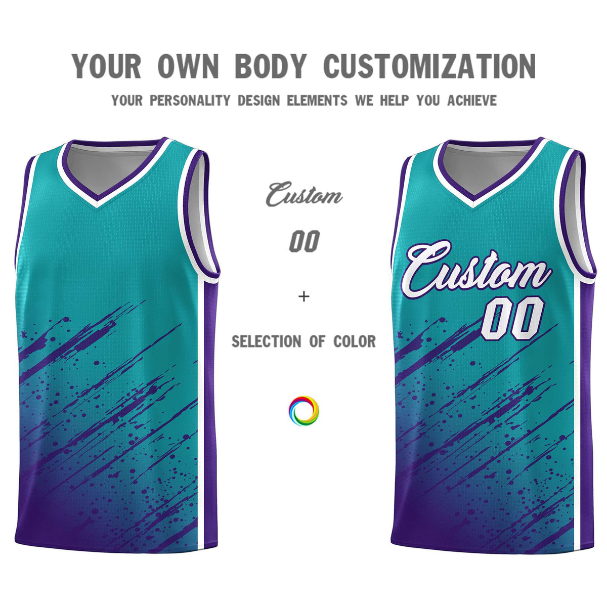 Custom Aqua Basketball Kits With Purple Paint Graffiti