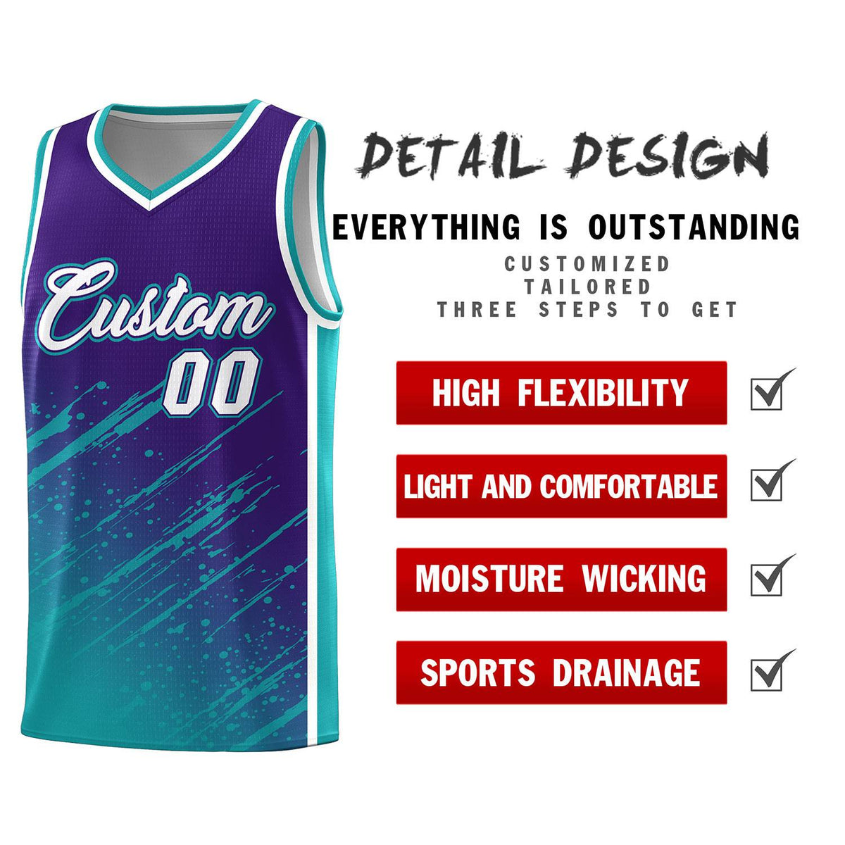 Custom Purple Basketball Kits With Aqua Paint Graffiti