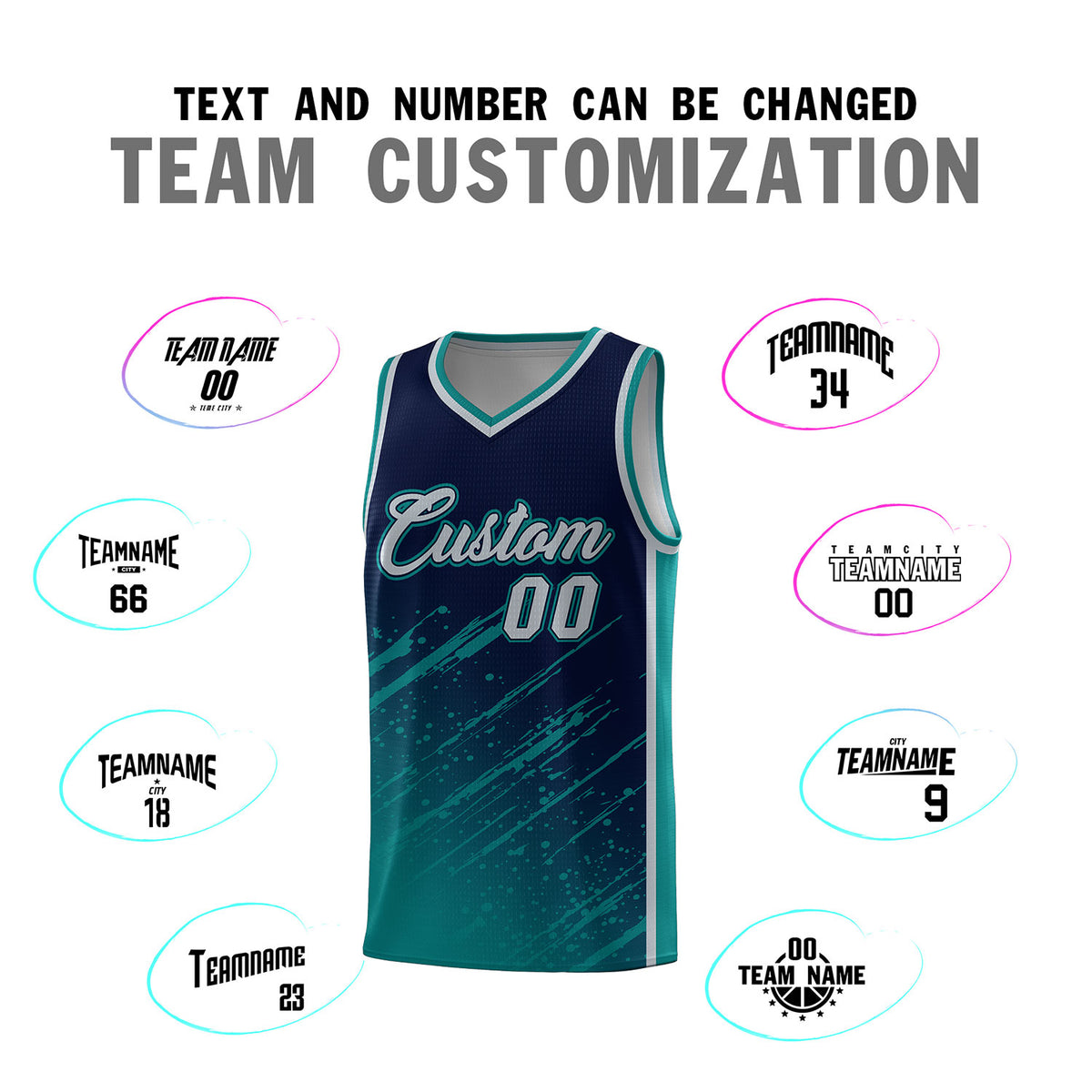 Custom Navy Basketball Kits With Aqua Paint Graffiti