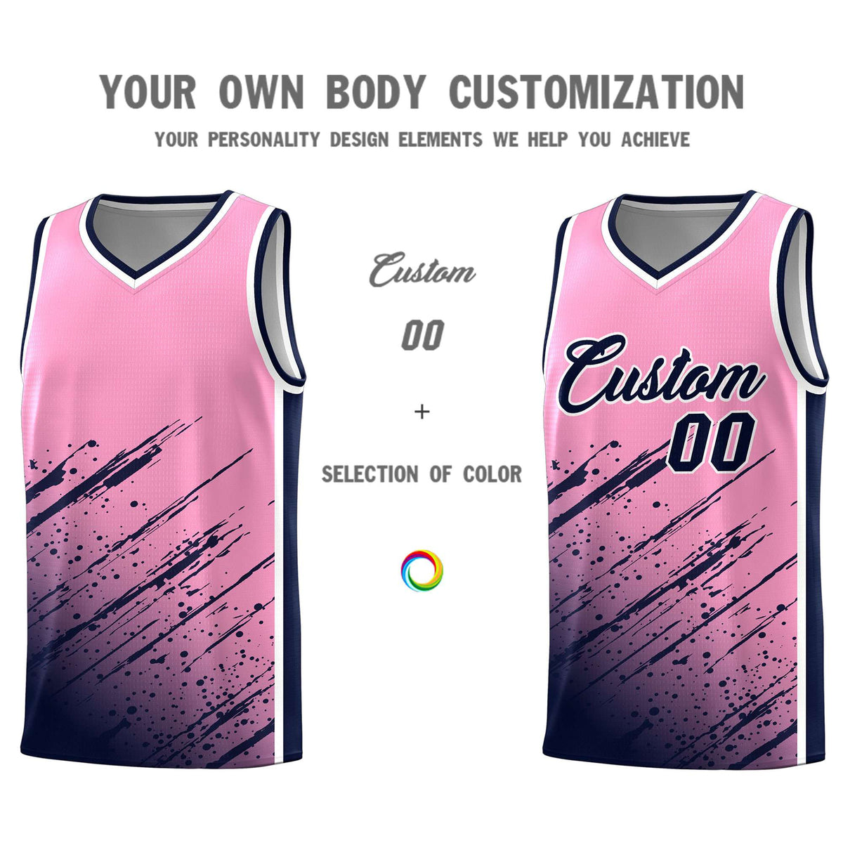 Custom Light Pink Basketball Kits With Navy Paint Graffiti