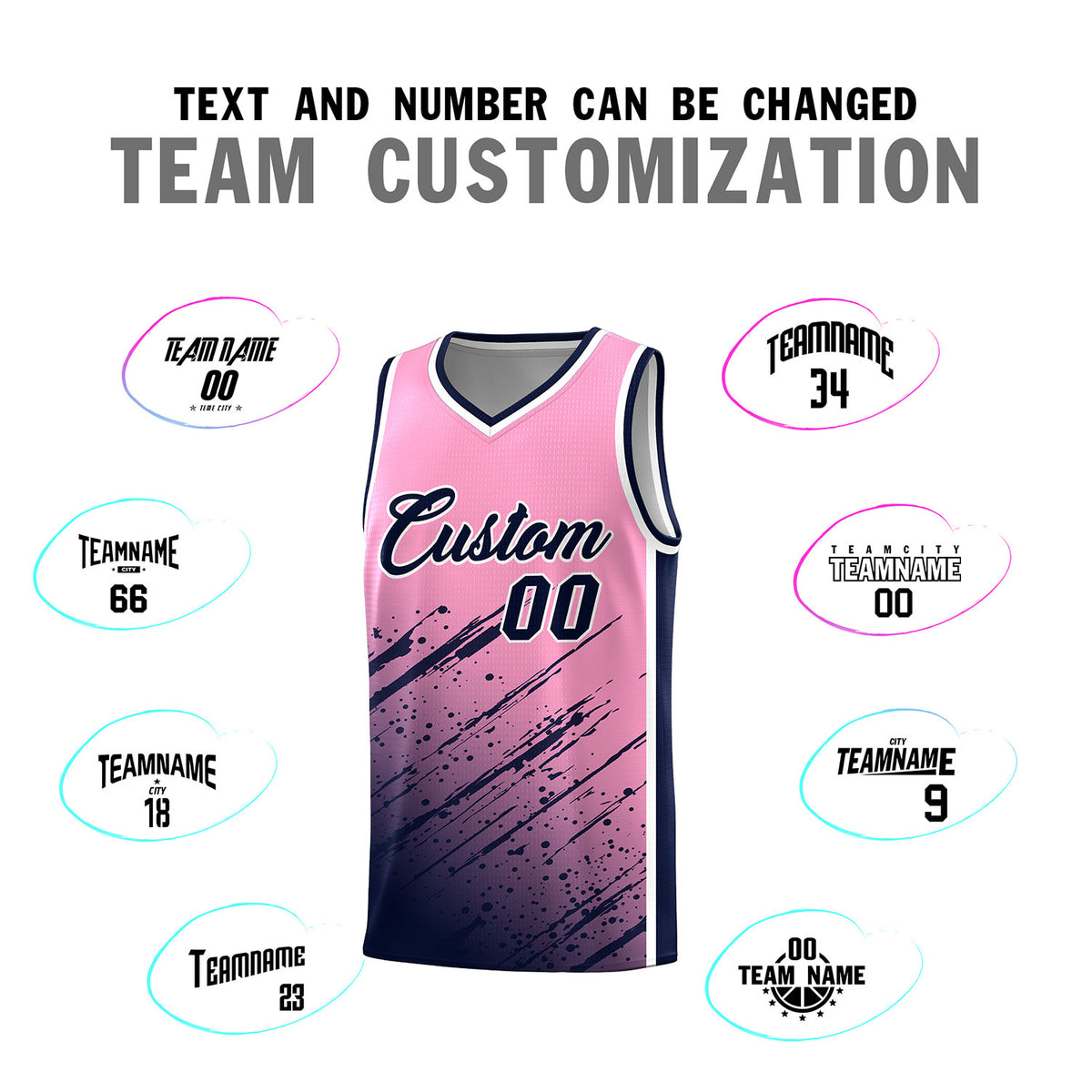 Custom Light Pink Basketball Kits With Navy Paint Graffiti