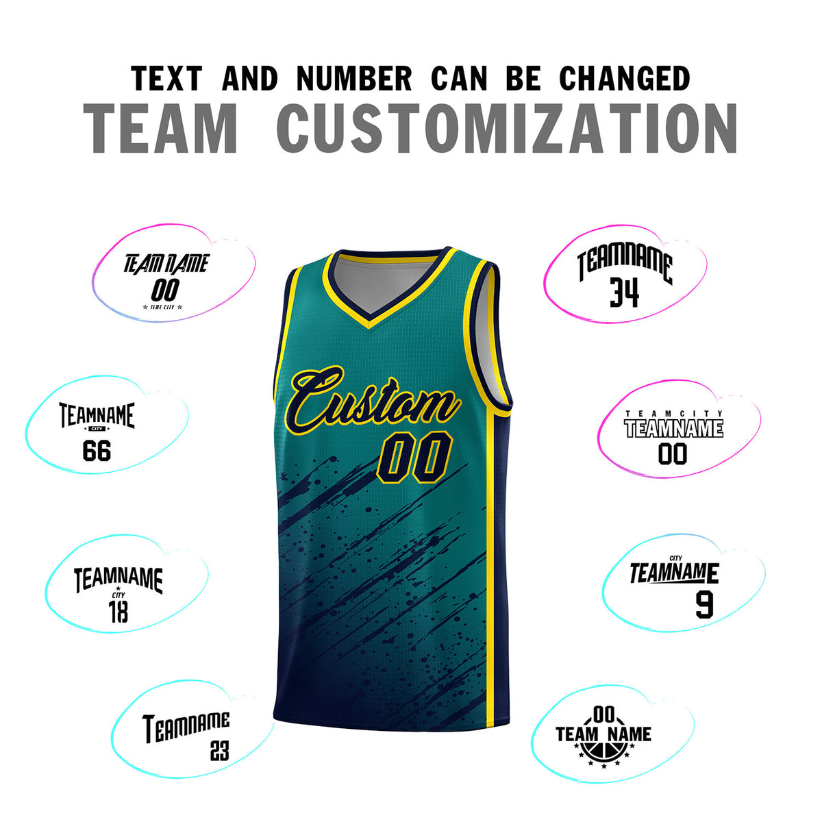Custom Aqua Basketball Kits With Navy Paint Graffiti