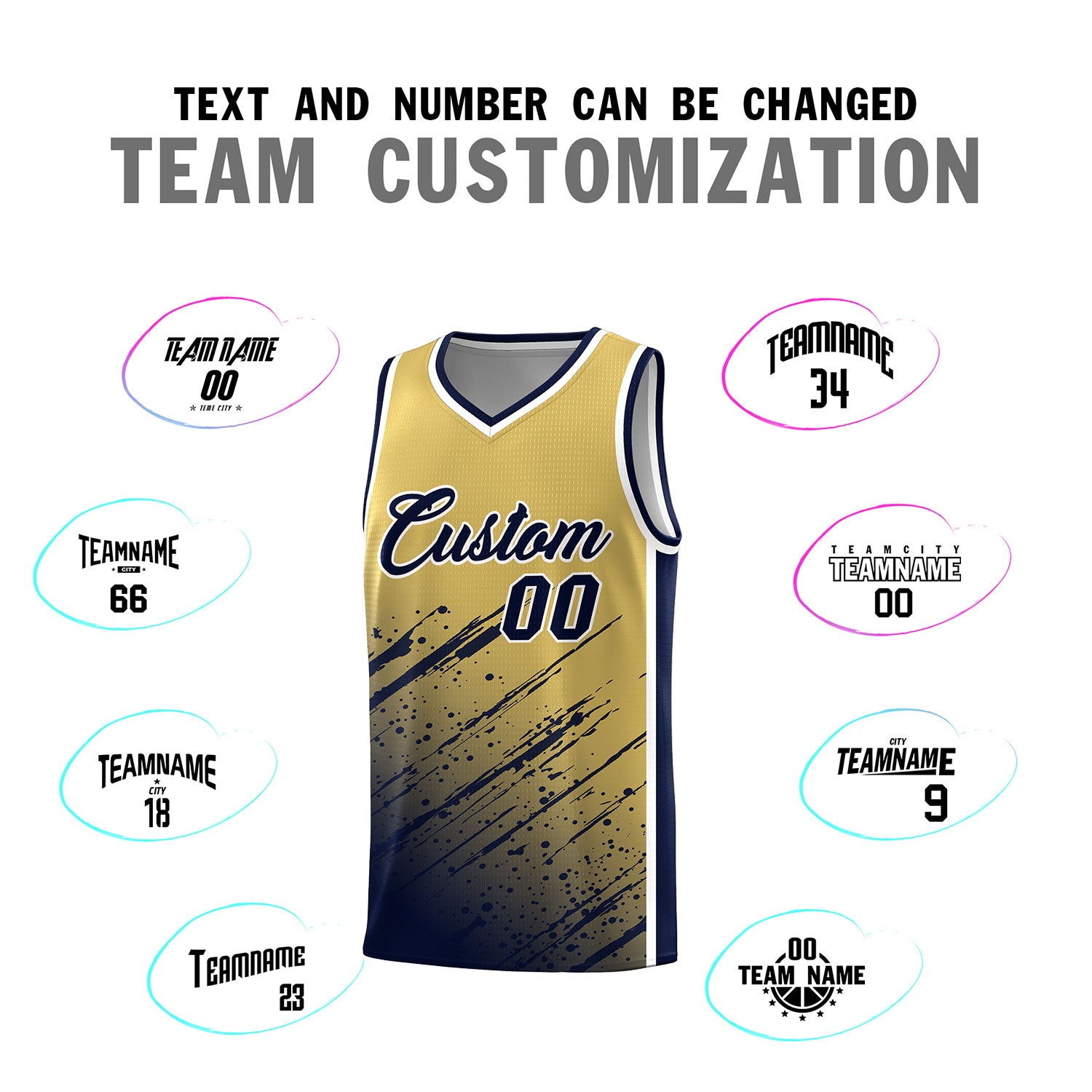 Custom Khaki Basketball Kits With Navy Paint Graffiti
