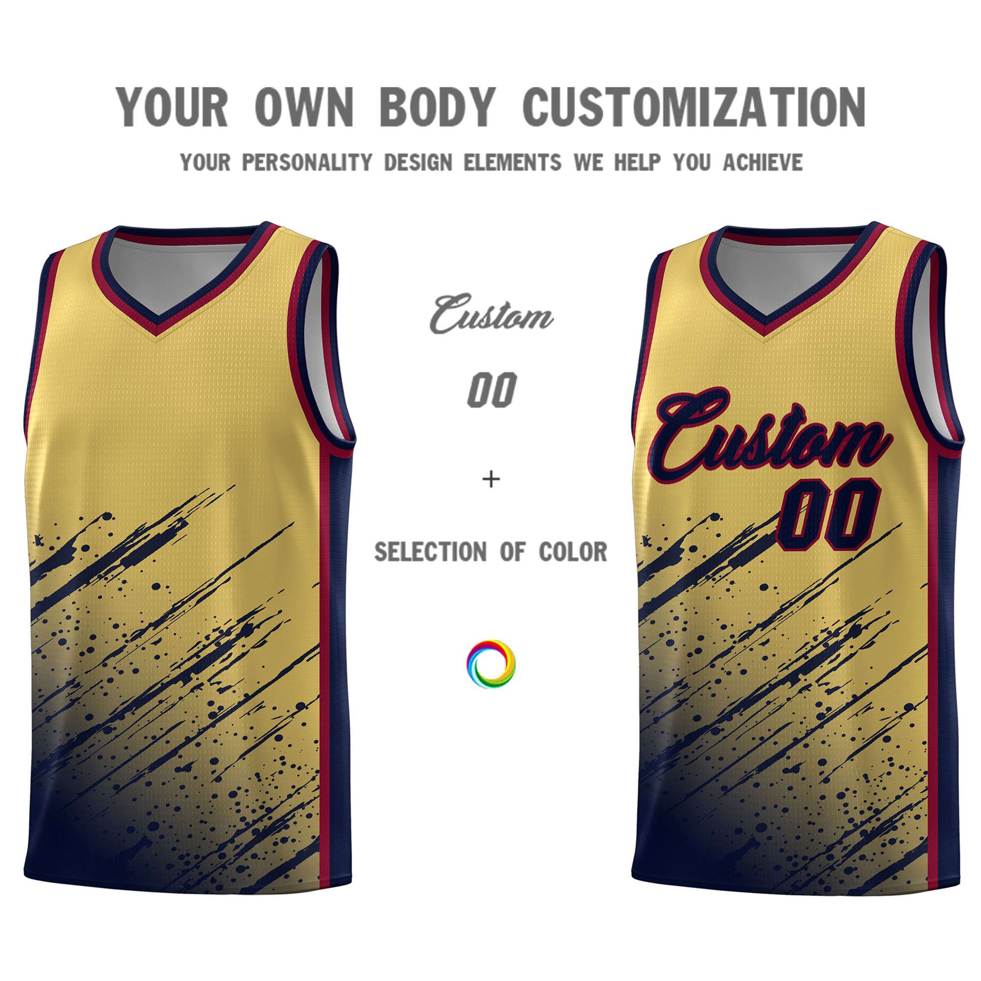 Custom Khaki Basketball Kits With Navy Paint Graffiti