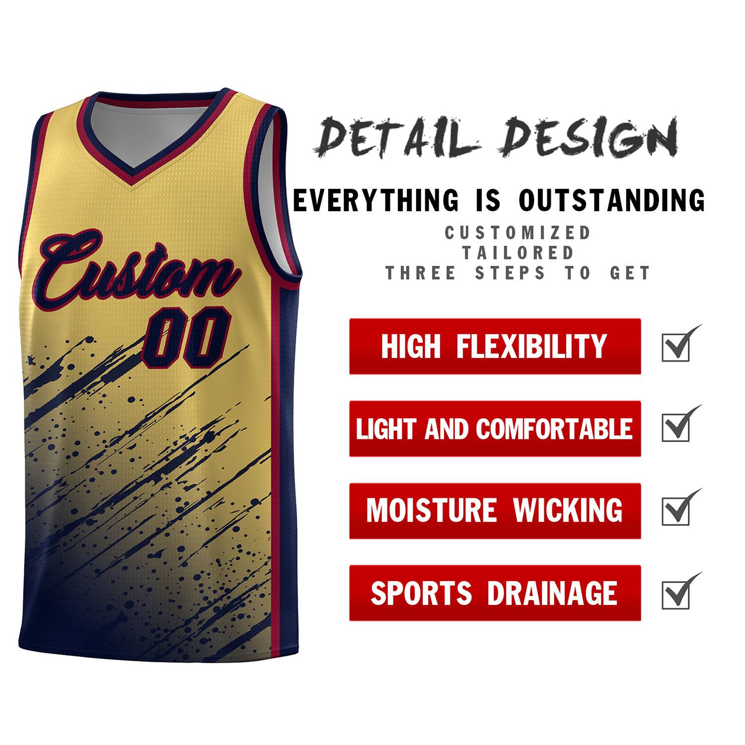 Custom Khaki Basketball Kits With Navy Paint Graffiti