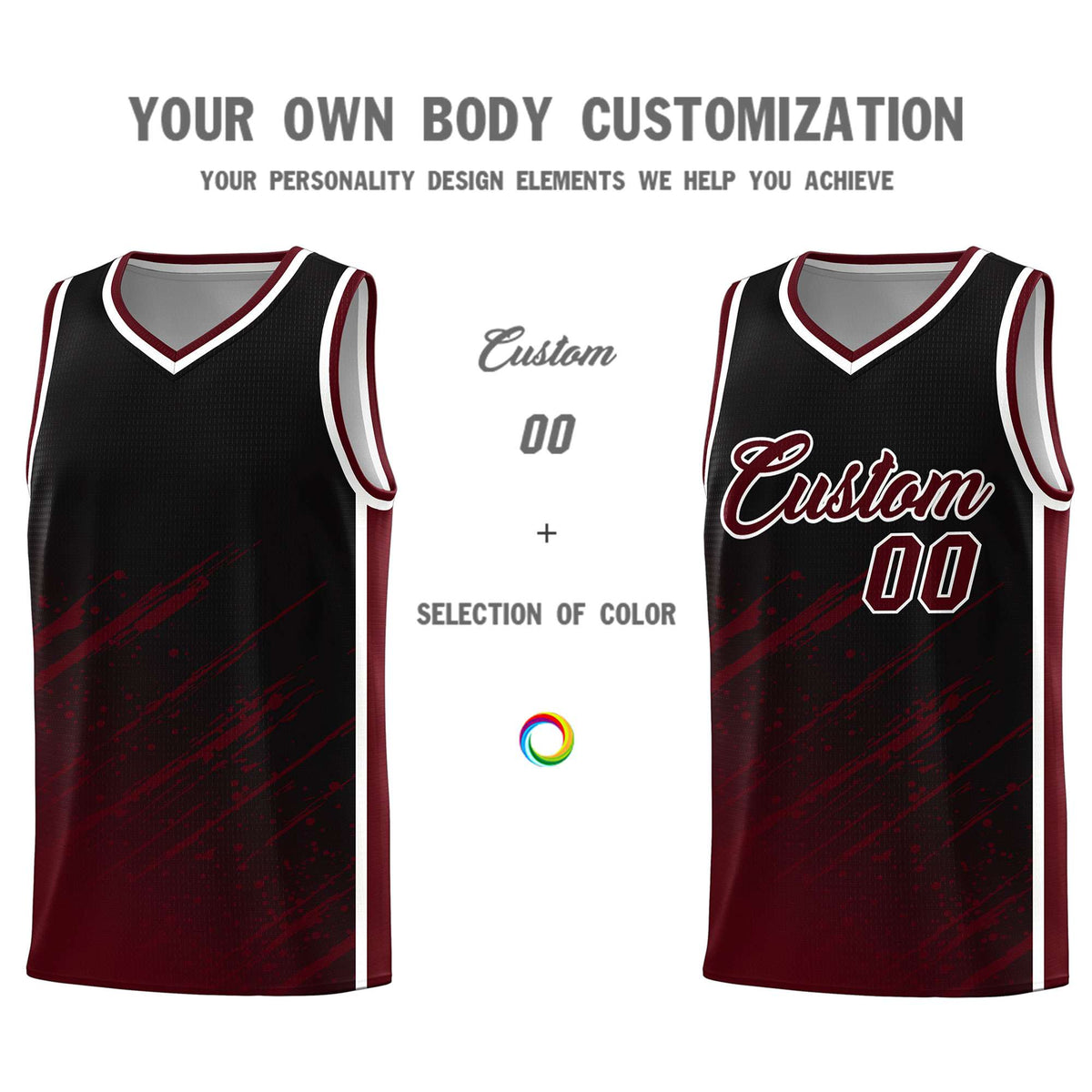 Custom Black Basketball Kits With Crimson Paint Graffiti