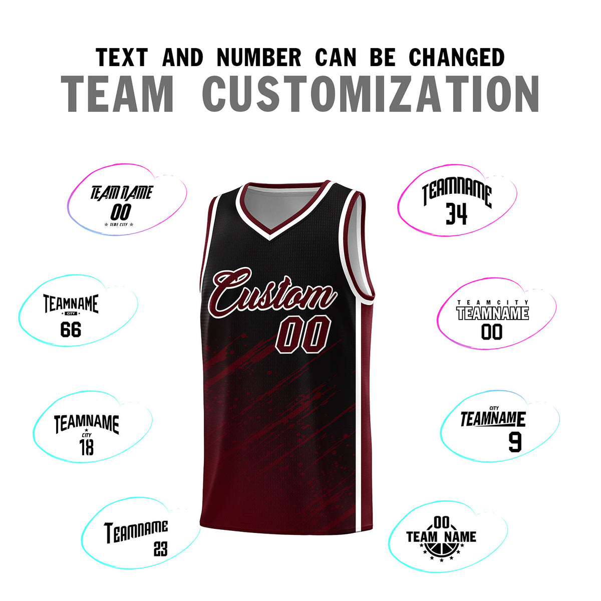 Custom Black Basketball Kits With Crimson Paint Graffiti