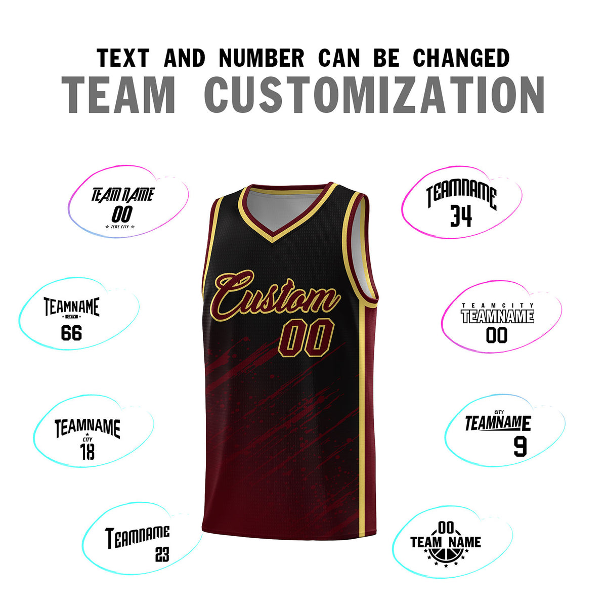 Custom Black Basketball Kits With Crimson Paint Graffiti
