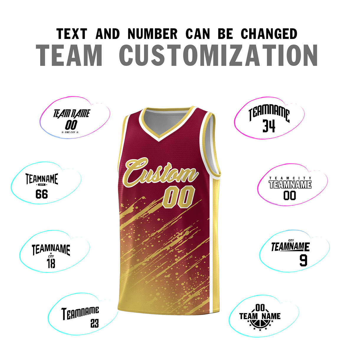 Custom Crimson Basketball Kits With Khaki Paint Graffiti