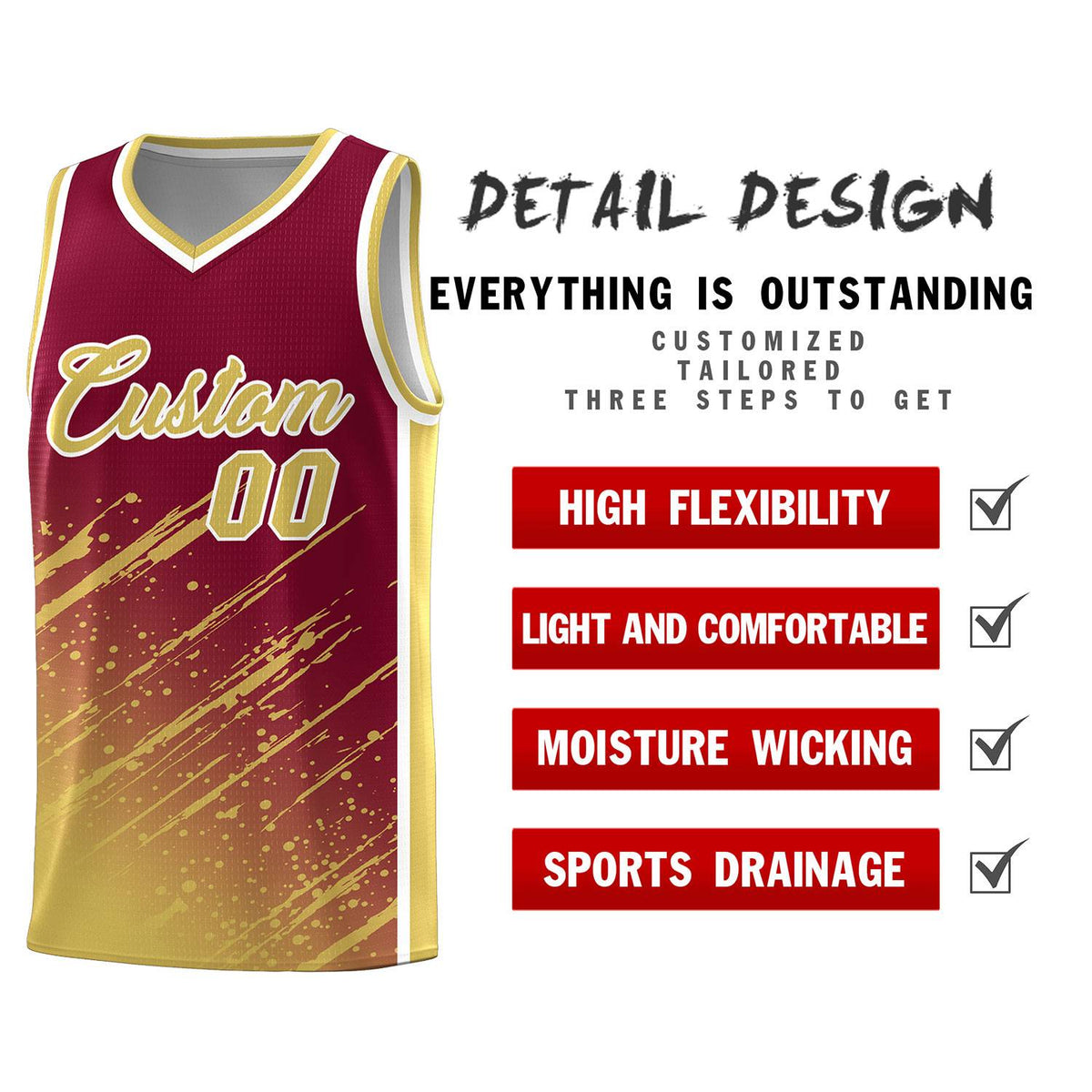 Custom Crimson Basketball Kits With Khaki Paint Graffiti