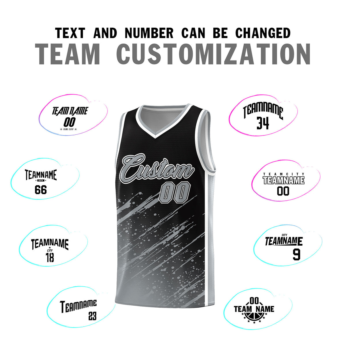 Custom Black Basketball Kits With Gray Paint Graffiti