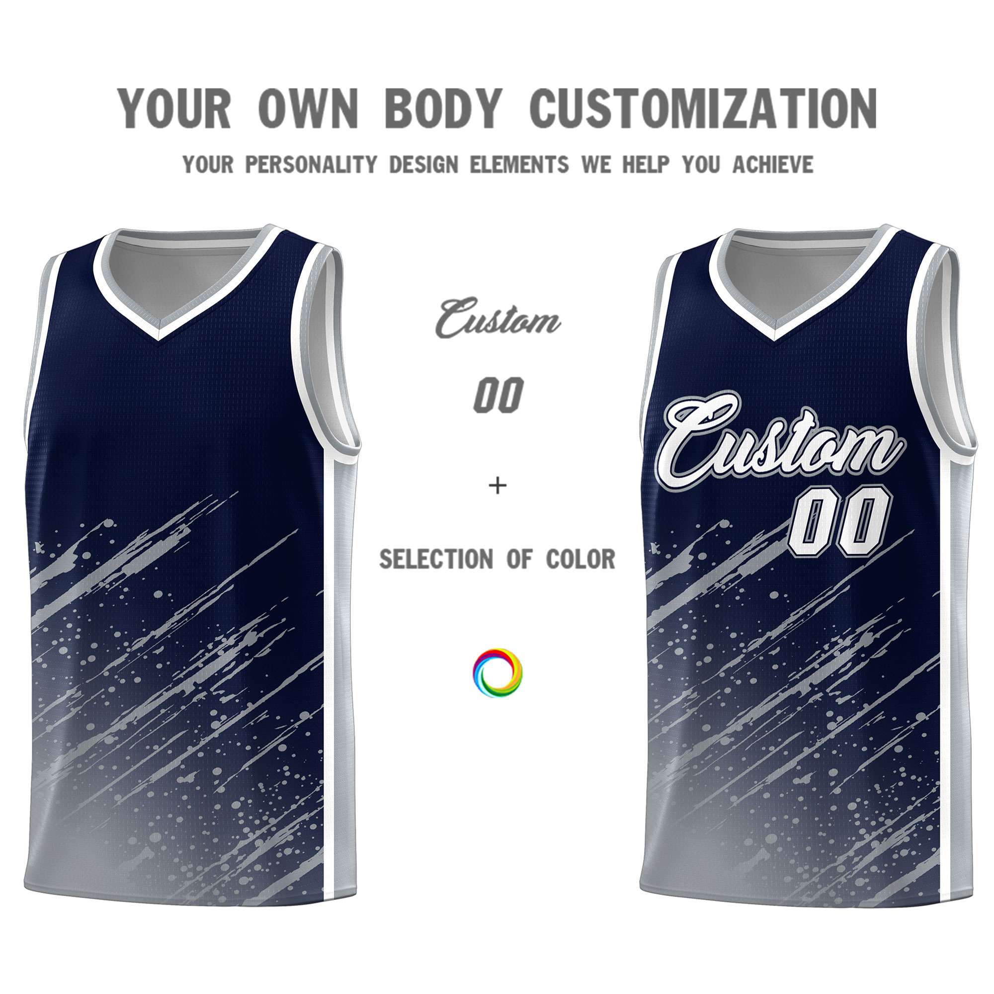 Custom Navy Basketball Kits With Gray Paint Graffiti