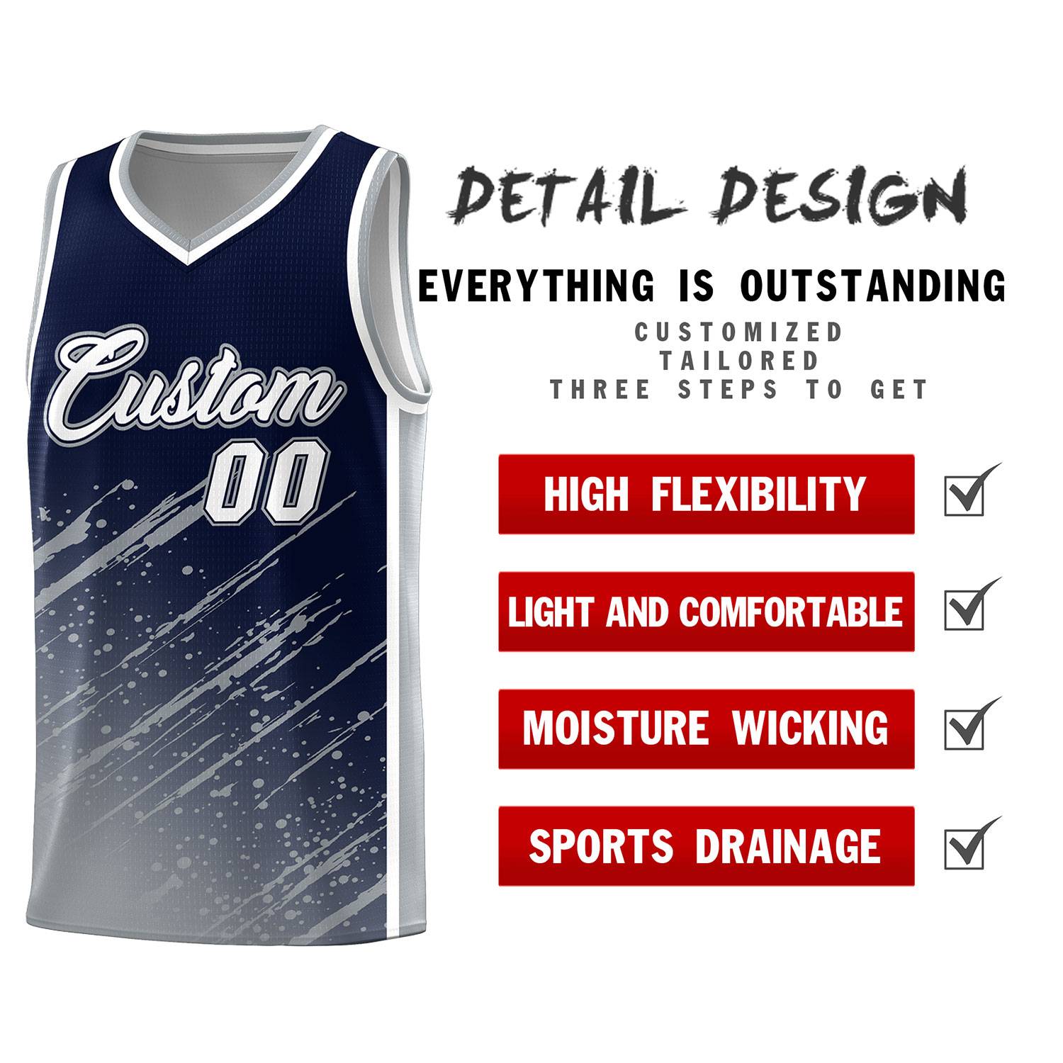 Custom Navy Basketball Kits With Gray Paint Graffiti