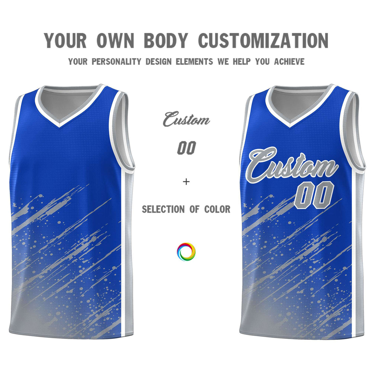 Custom Royal Basketball Kits With Gray Paint Graffiti