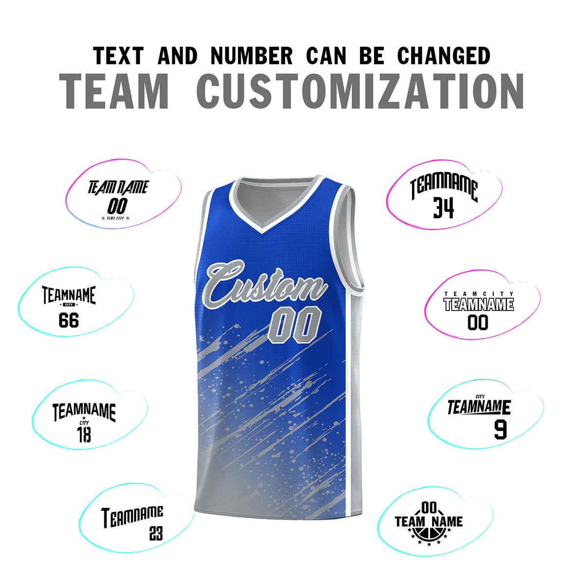 Custom Royal Basketball Kits With Gray Paint Graffiti
