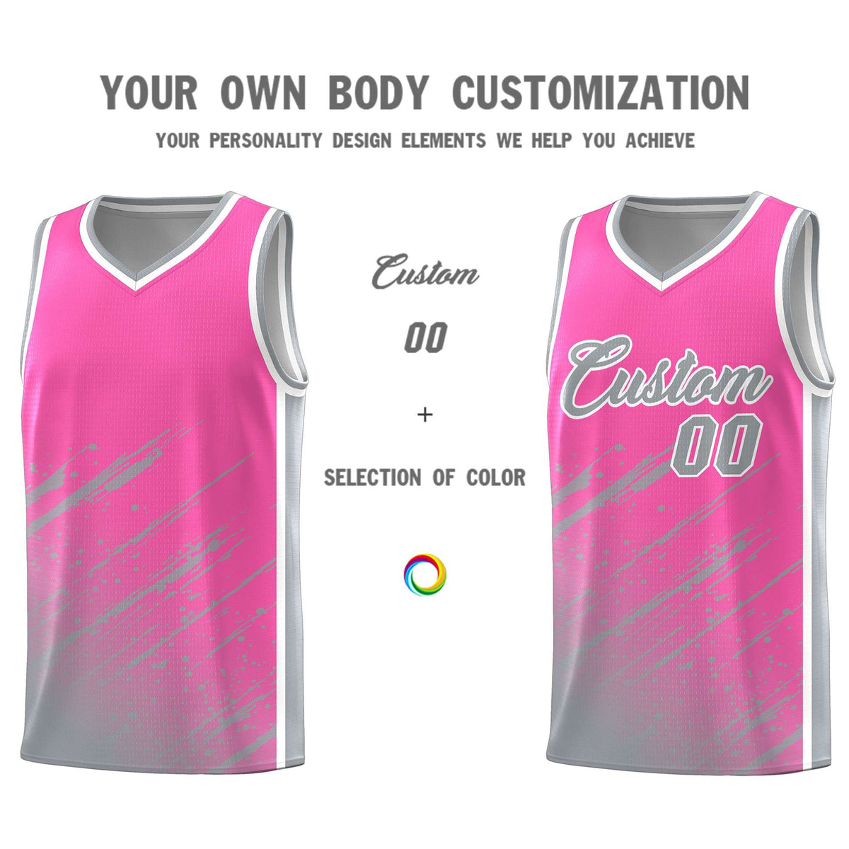 Custom Pink Basketball Kits With Gray Paint Graffiti