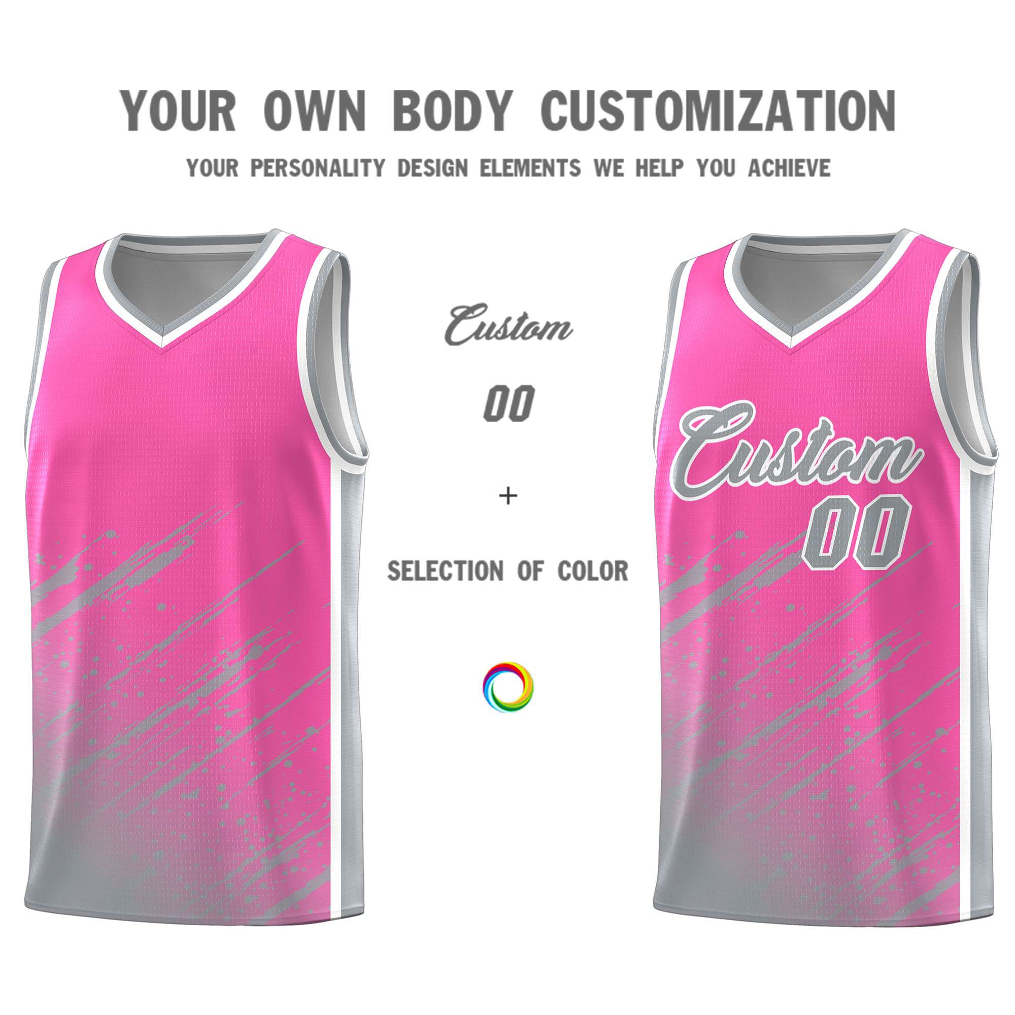 Custom Pink Basketball Kits With Gray Paint Graffiti