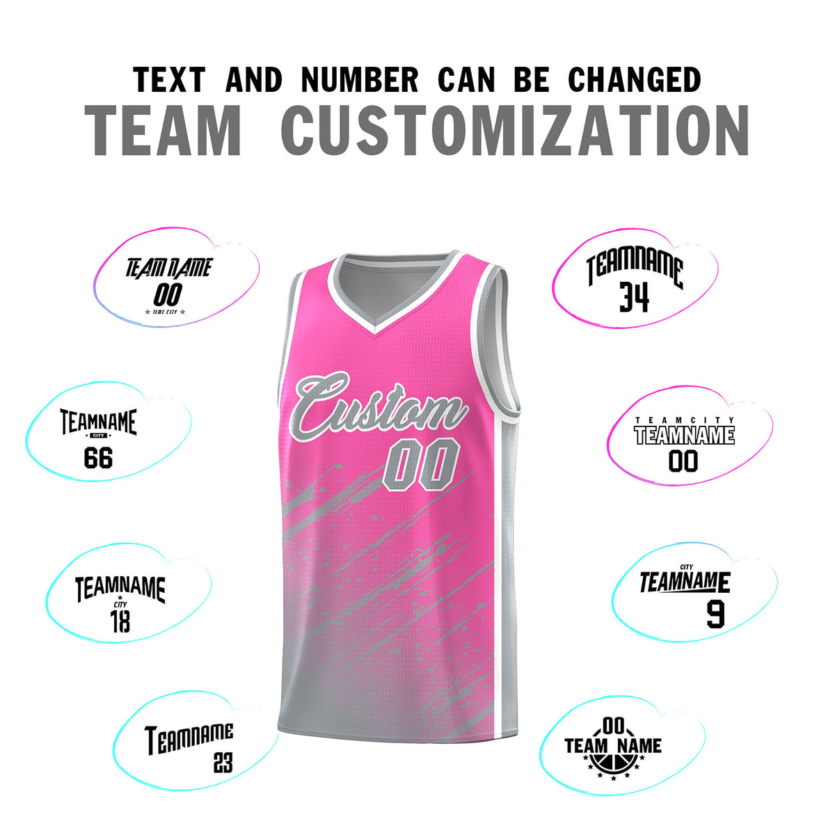 Custom Pink Basketball Kits With Gray Paint Graffiti