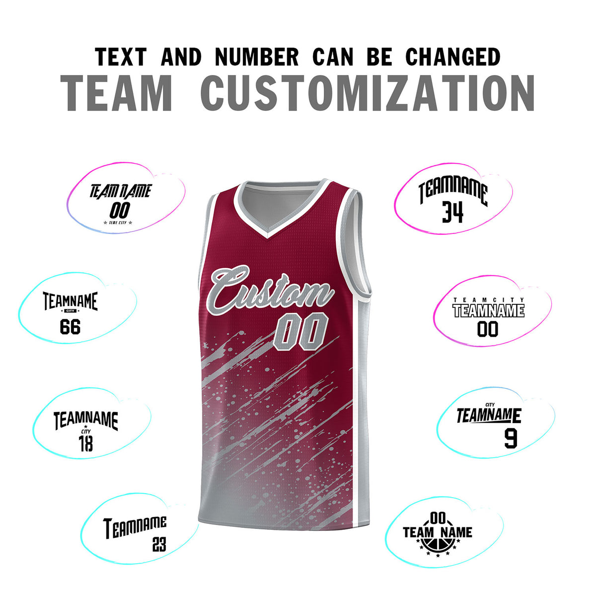 Custom Crimson Basketball Kits With Gray Paint Graffiti