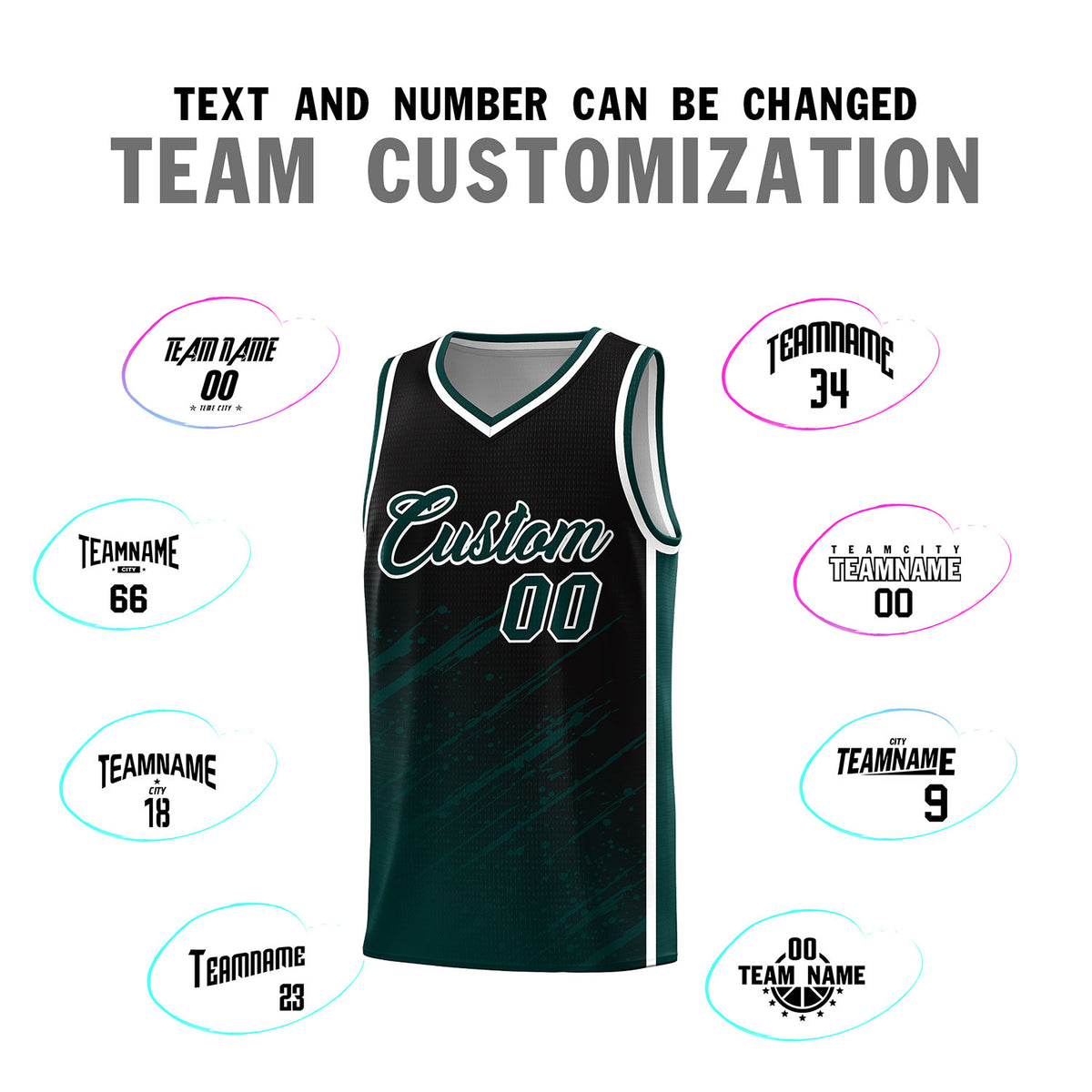 Custom Black Basketball Kits With Midnight Green Paint Graffiti