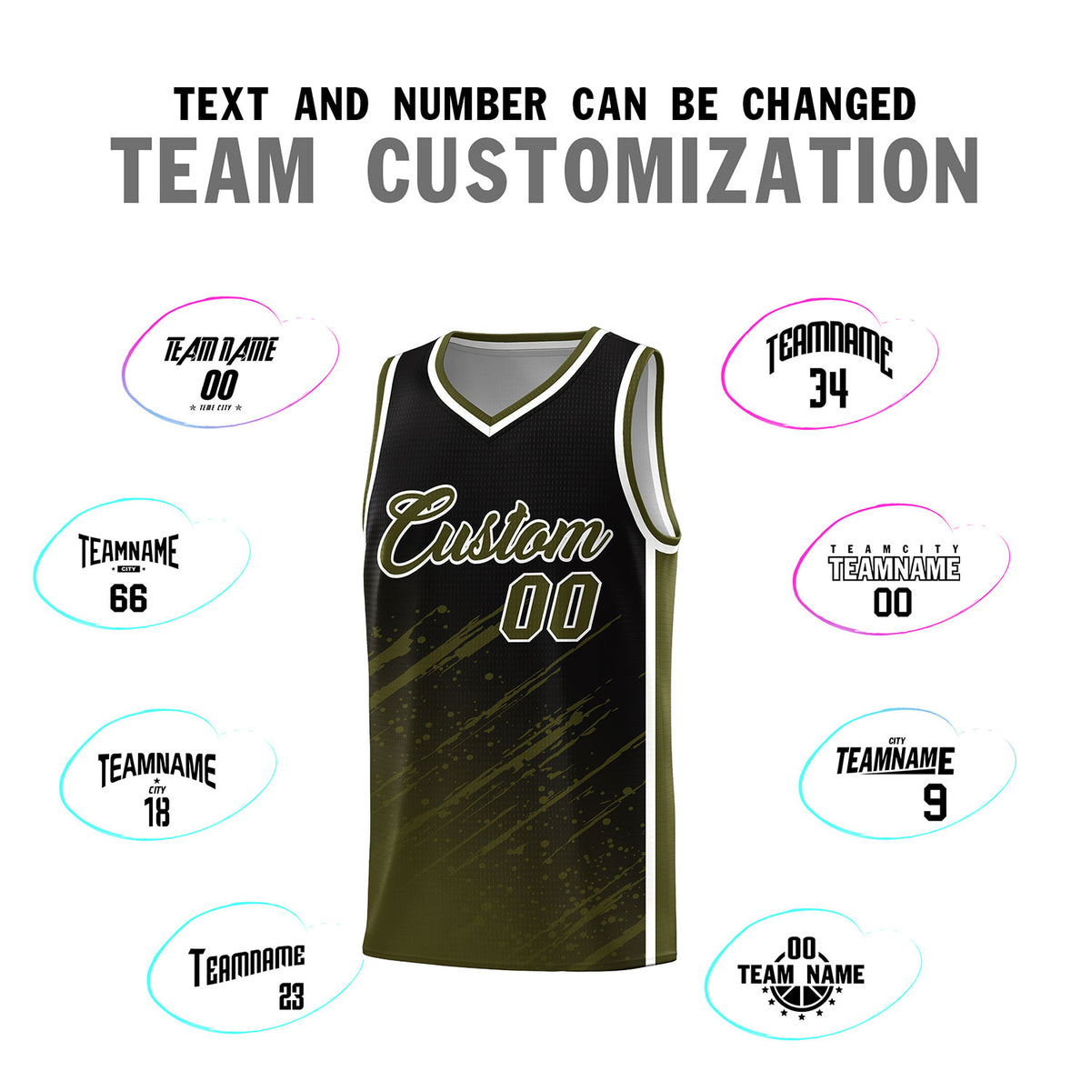 Custom Black Basketball Kits With Olive Paint Graffiti