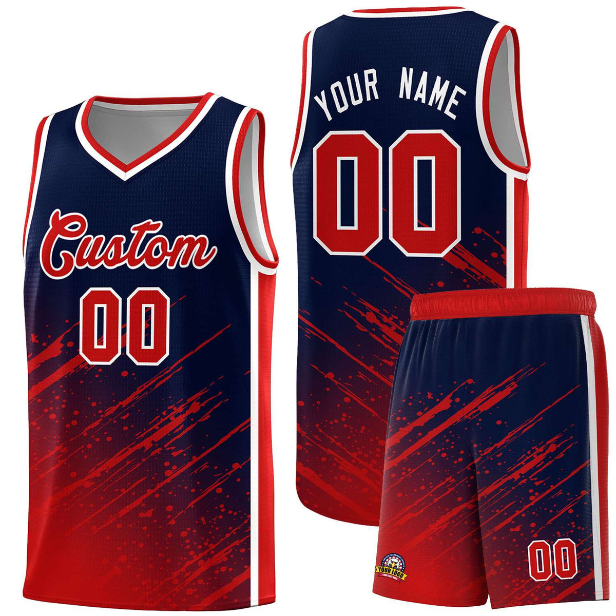 Custom Navy Basketball Kits With Red Paint Graffiti