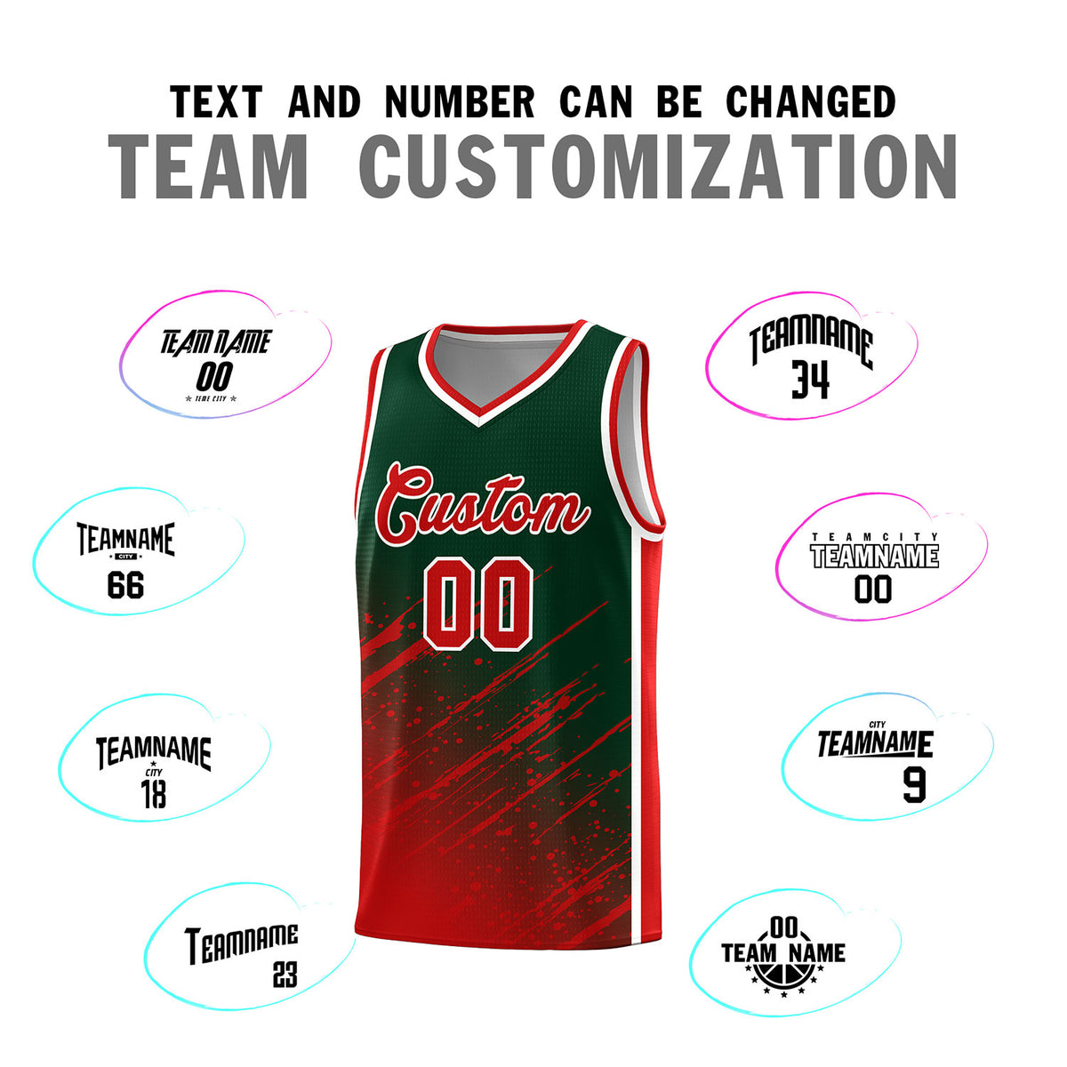 Custom Green Basketball Kits With Red Paint Graffiti