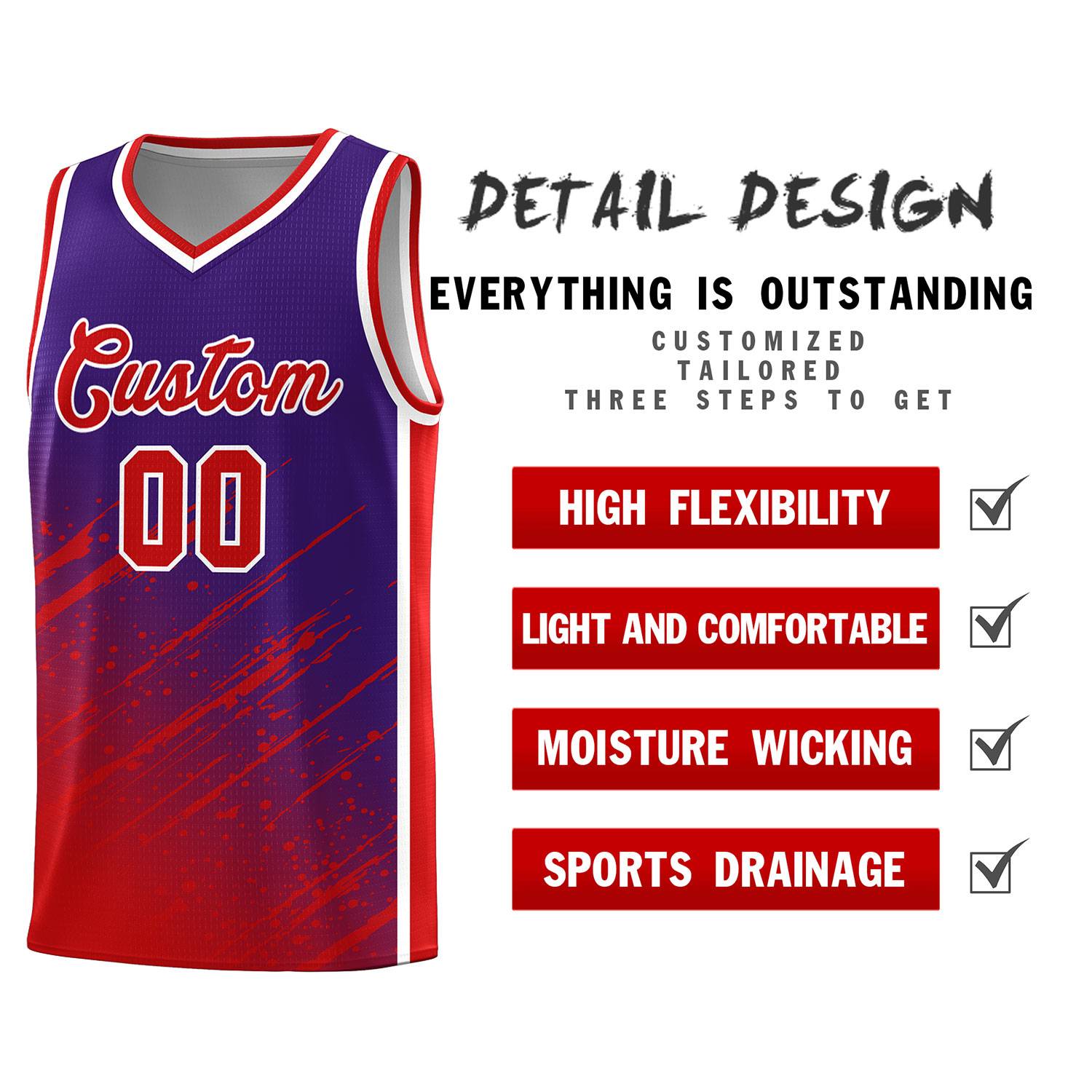 Custom Purple Basketball Kits With Red Paint Graffiti