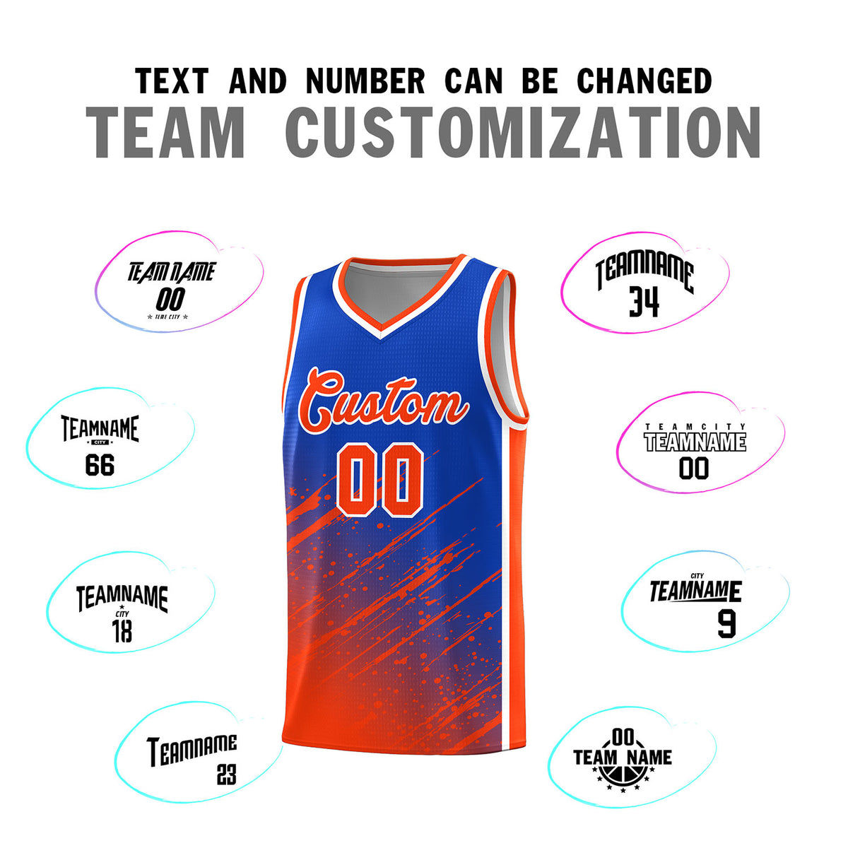 Custom Royal Basketball Kits With Orange Paint Graffiti