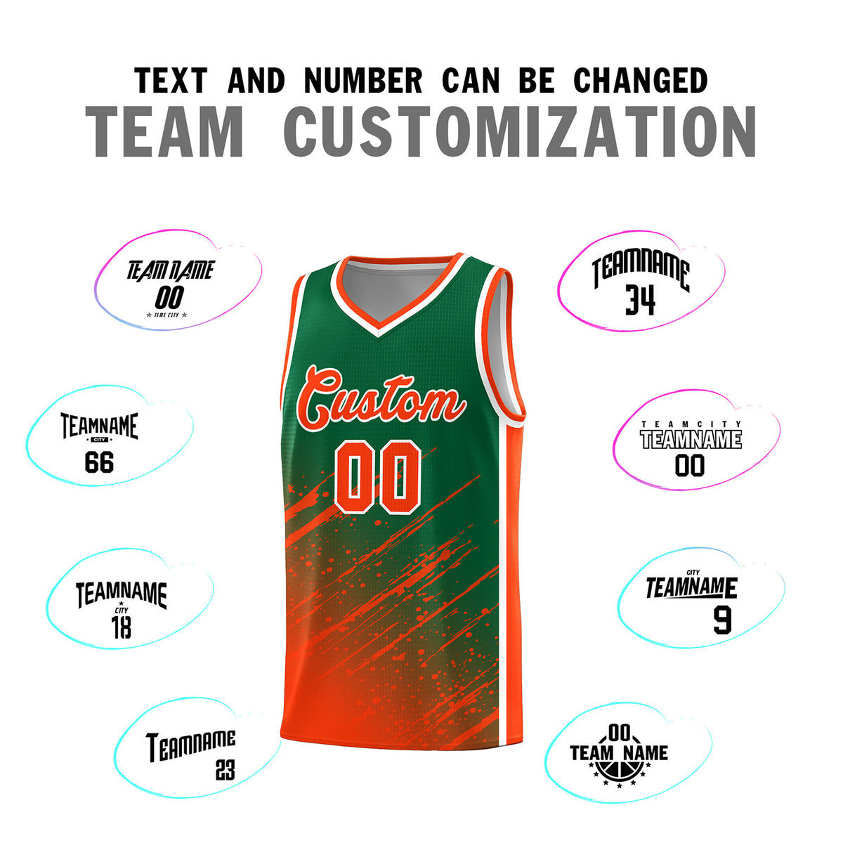 Custom Kelly Green Basketball Kits With Orange Paint Graffiti