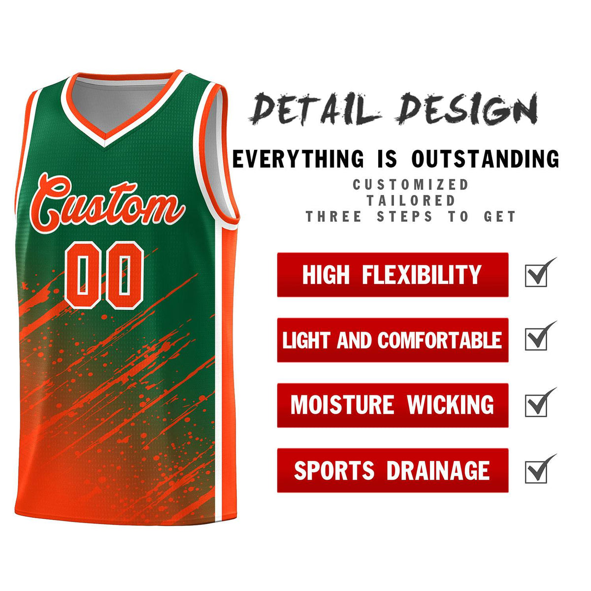 Custom Kelly Green Basketball Kits With Orange Paint Graffiti