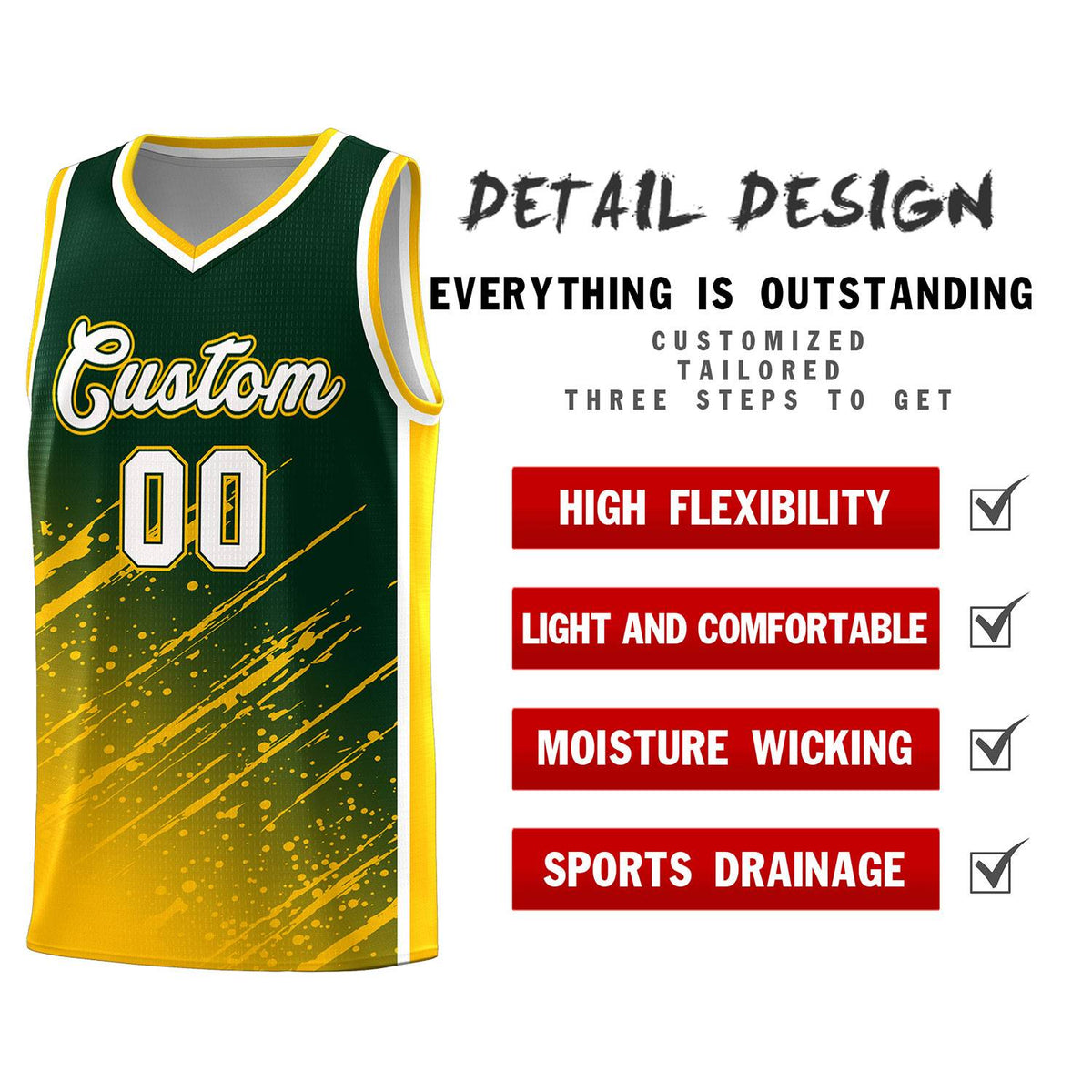Custom Green Basketball Kits With Yellow Paint Graffiti