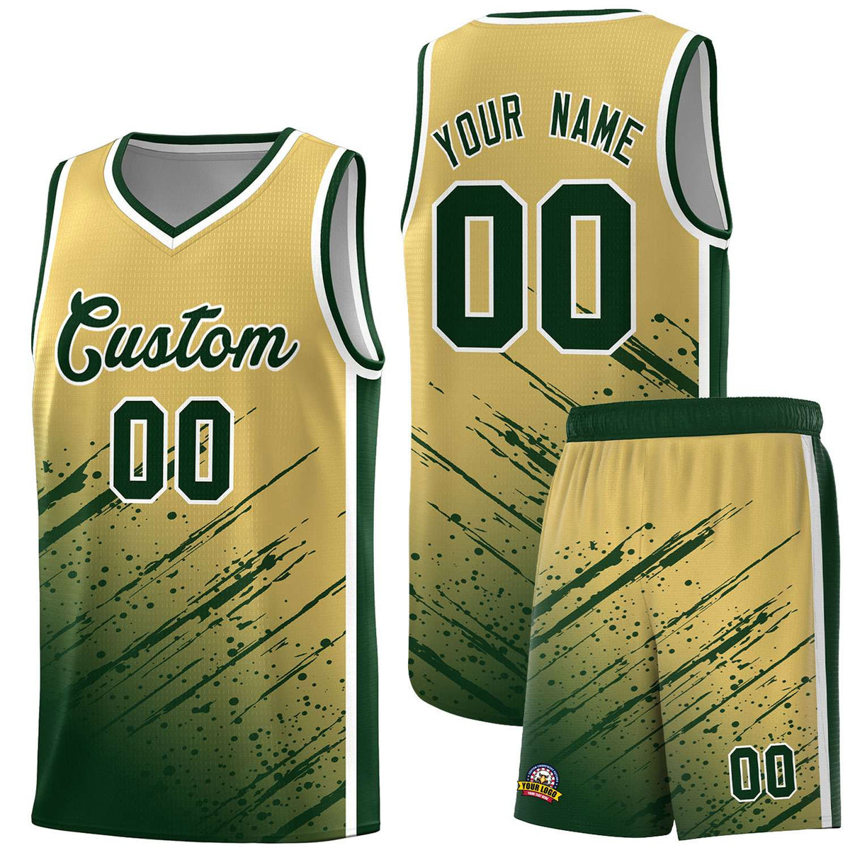 Custom Khaki Basketball Kits With Green Paint Graffiti