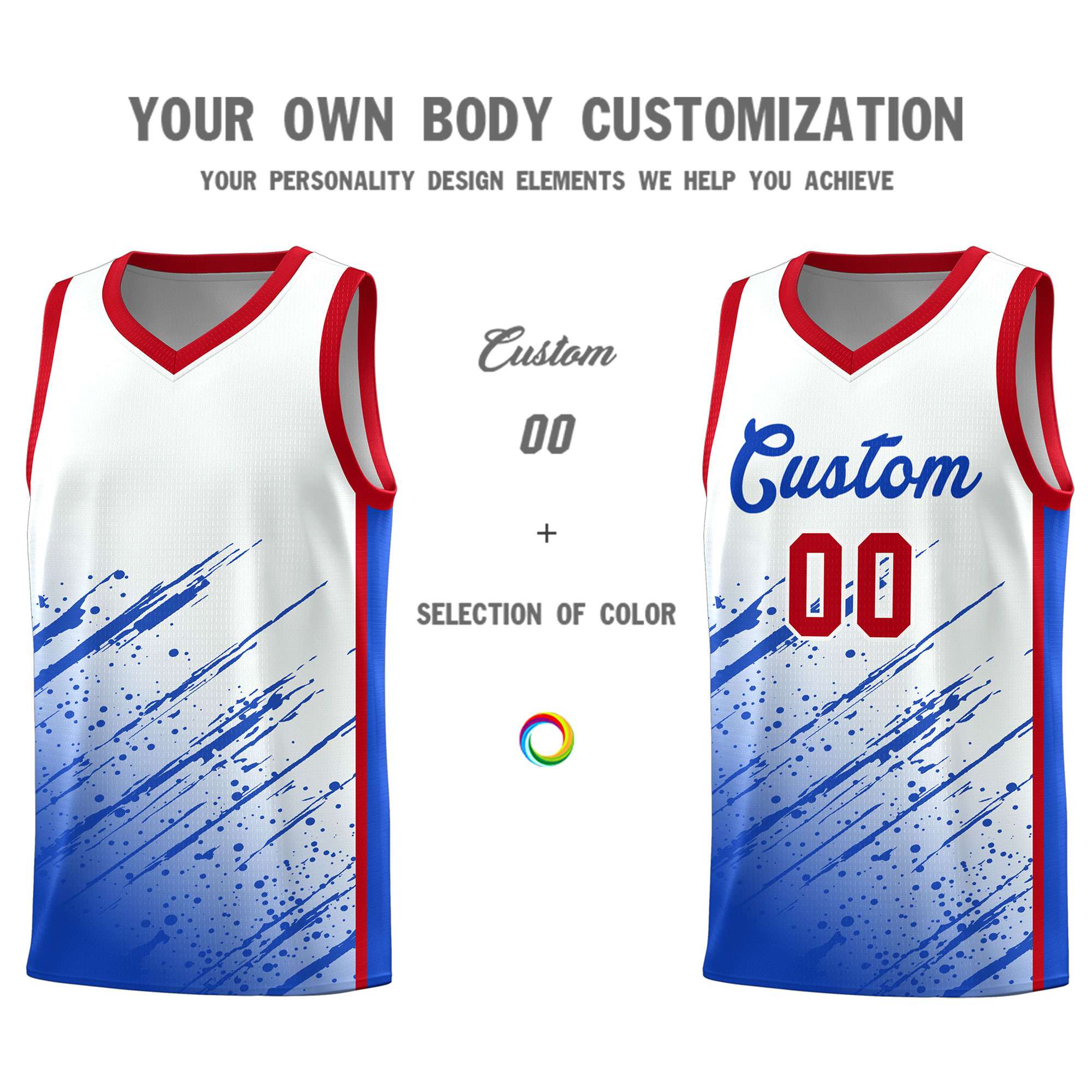 Custom White Basketball Kits With Royal Paint Graffiti