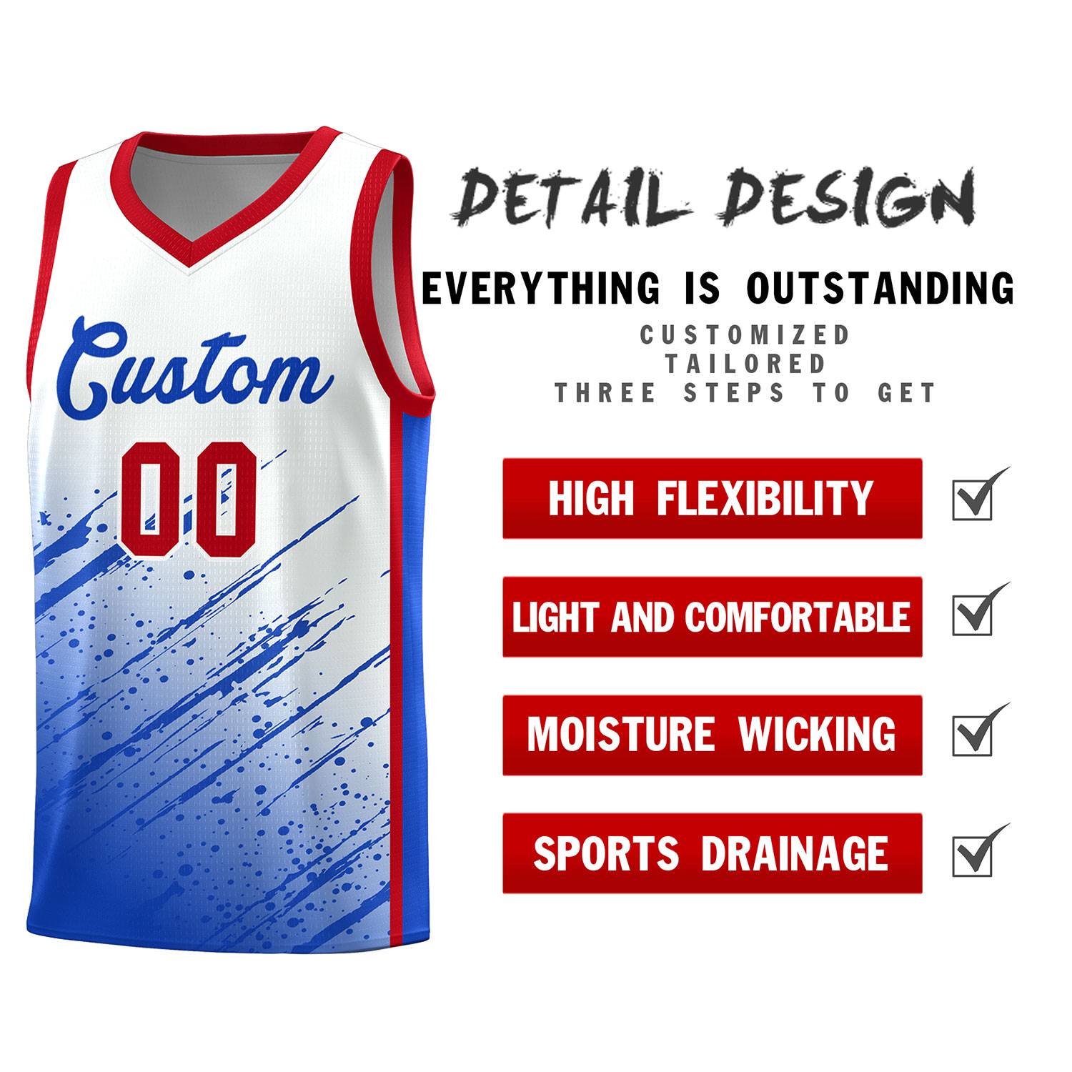 Custom White Basketball Kits With Royal Paint Graffiti