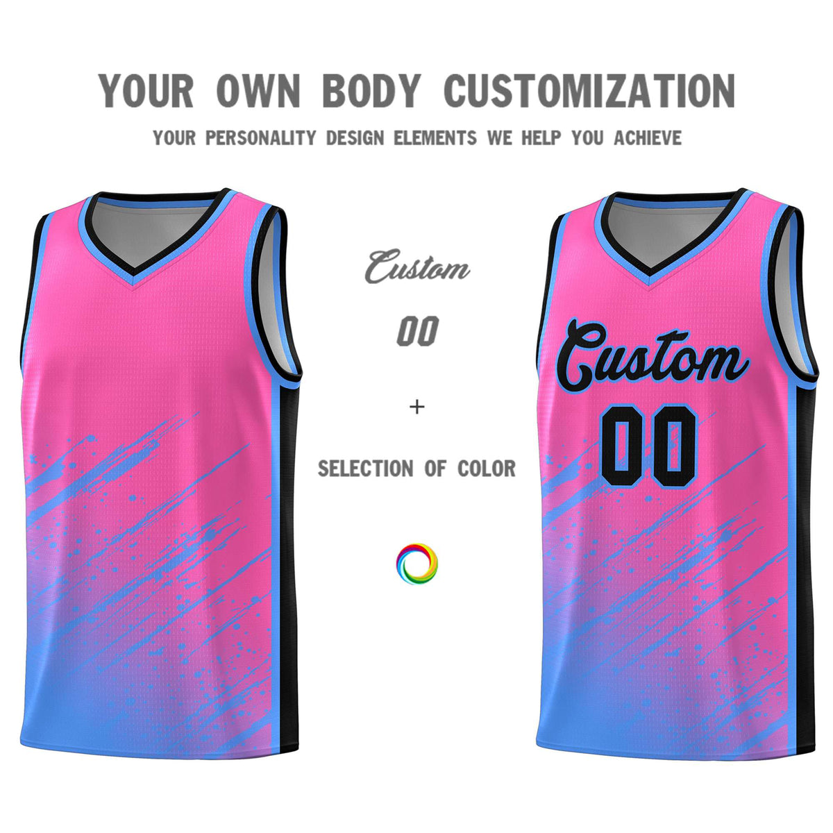 Custom Pink Basketball Kits With Powder Blue Paint Graffiti