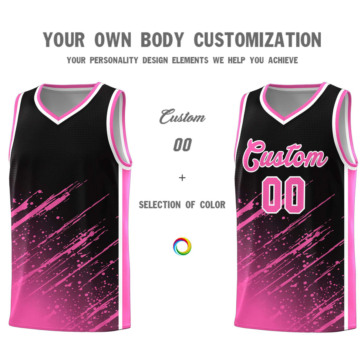 Custom Black Basketball Kits With Pink Paint Graffiti