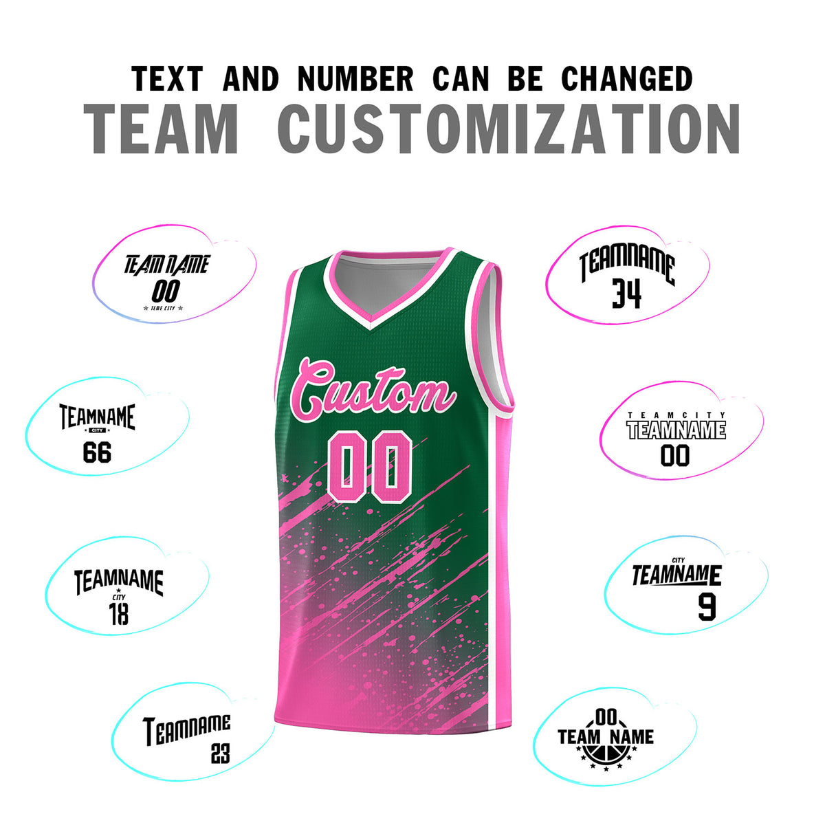 Custom Kelly Green Basketball Kits With Pink Paint Graffiti