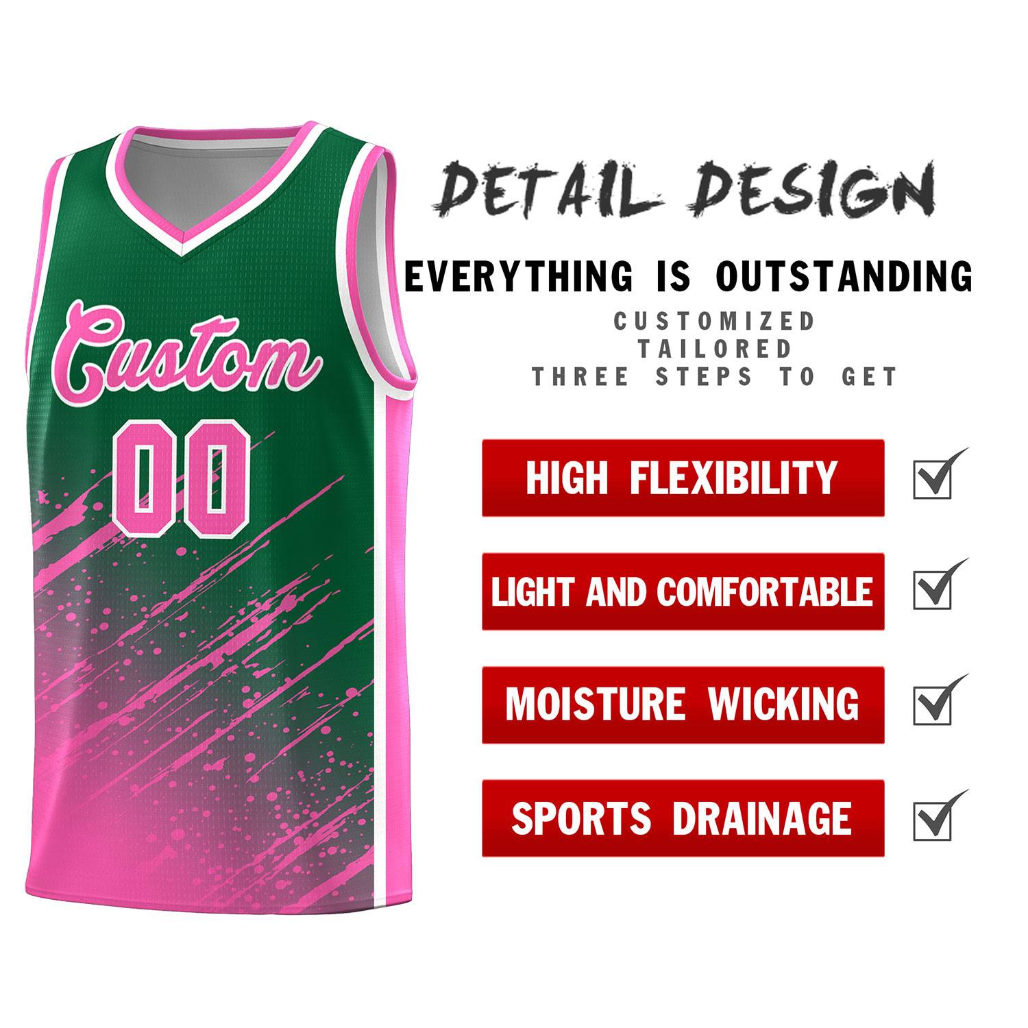 Custom Kelly Green Basketball Kits With Pink Paint Graffiti
