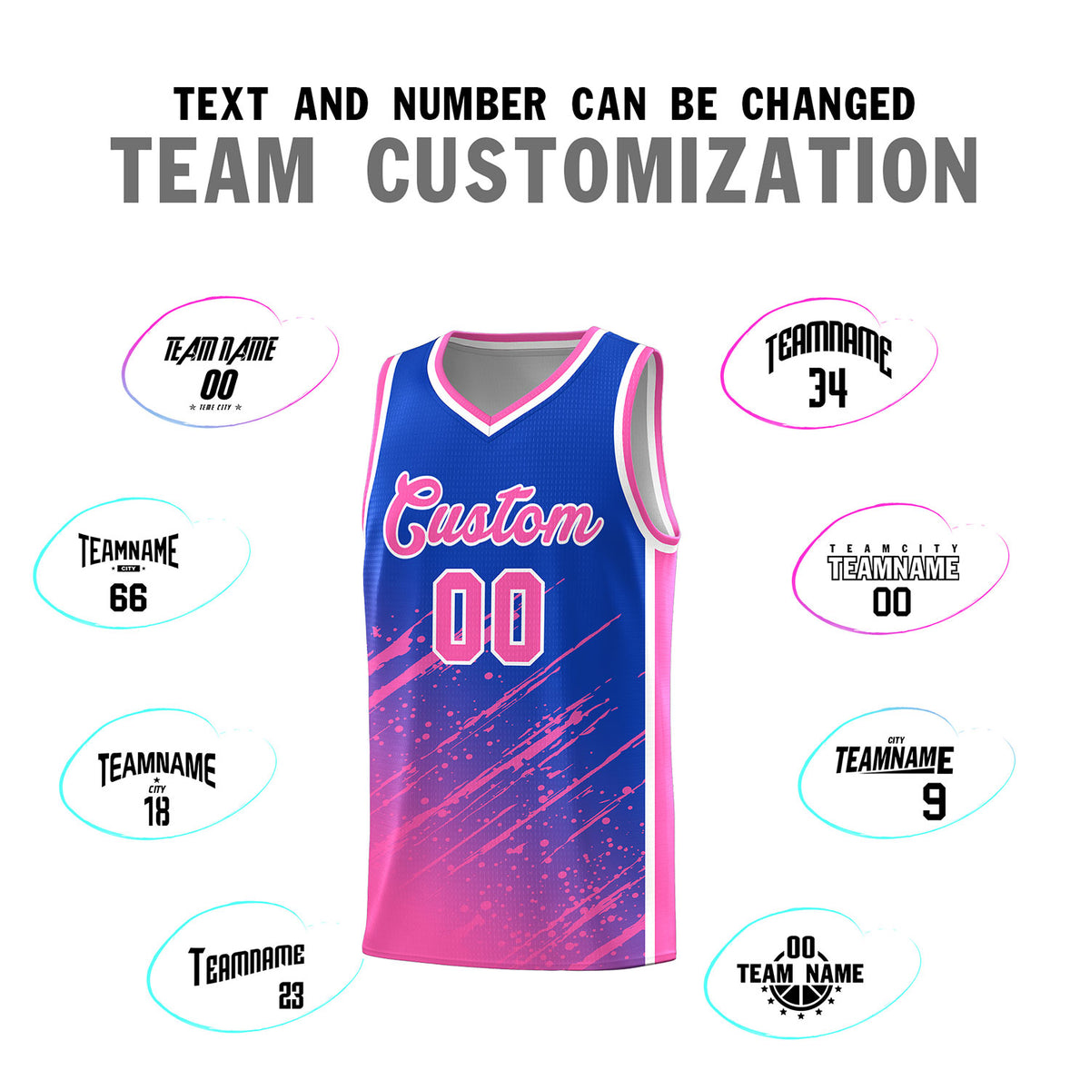 Custom Royal Basketball Kits With Pink Paint Graffiti