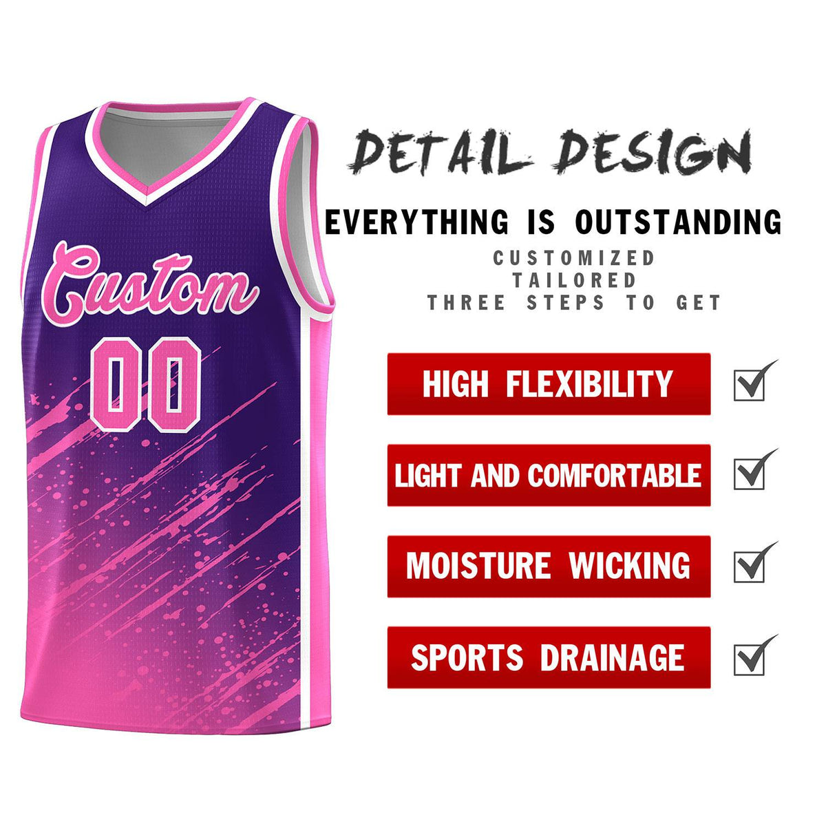 Custom Purple Basketball Kits With Pink Paint Graffiti