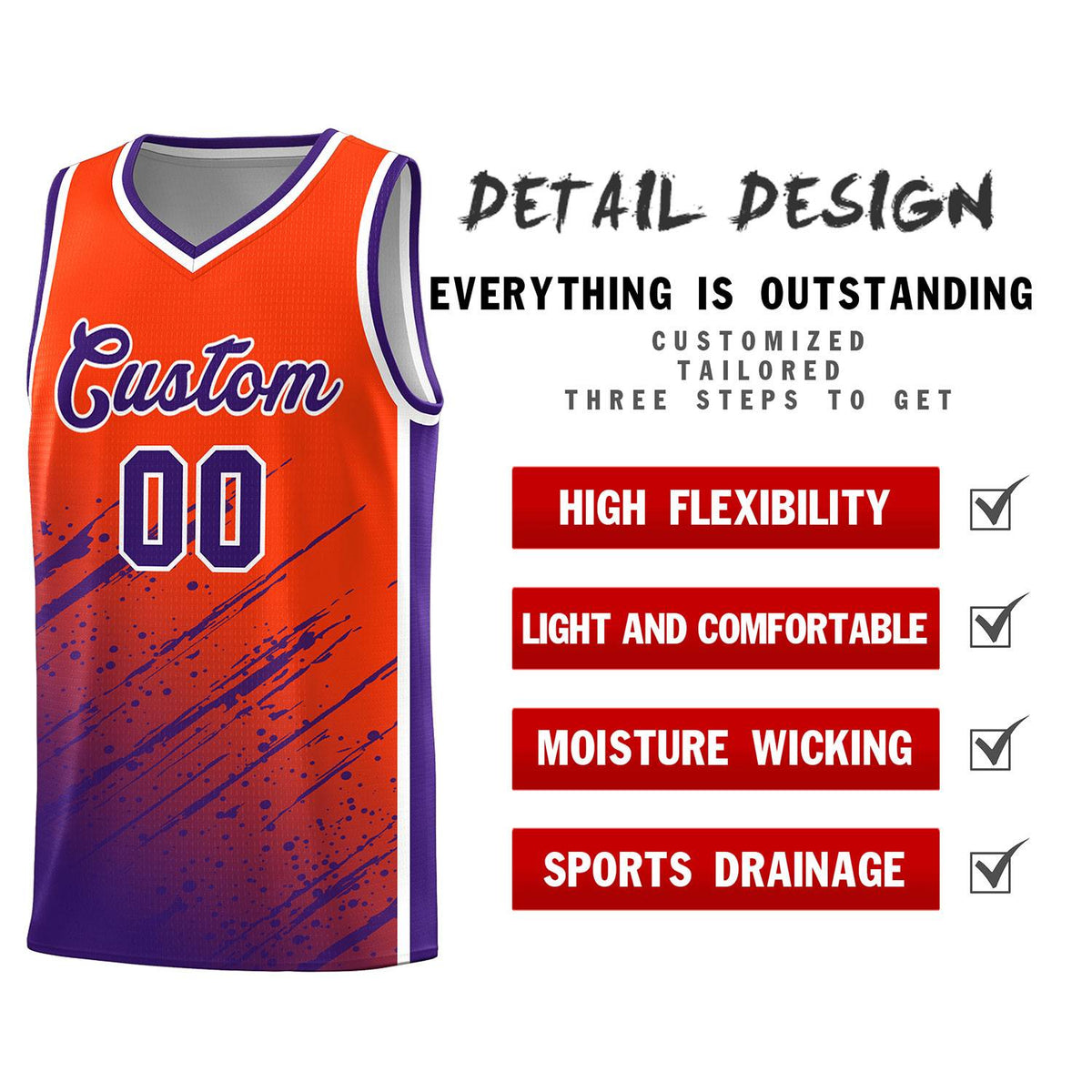 Custom Orange Basketball Kits With Purple Paint Graffiti