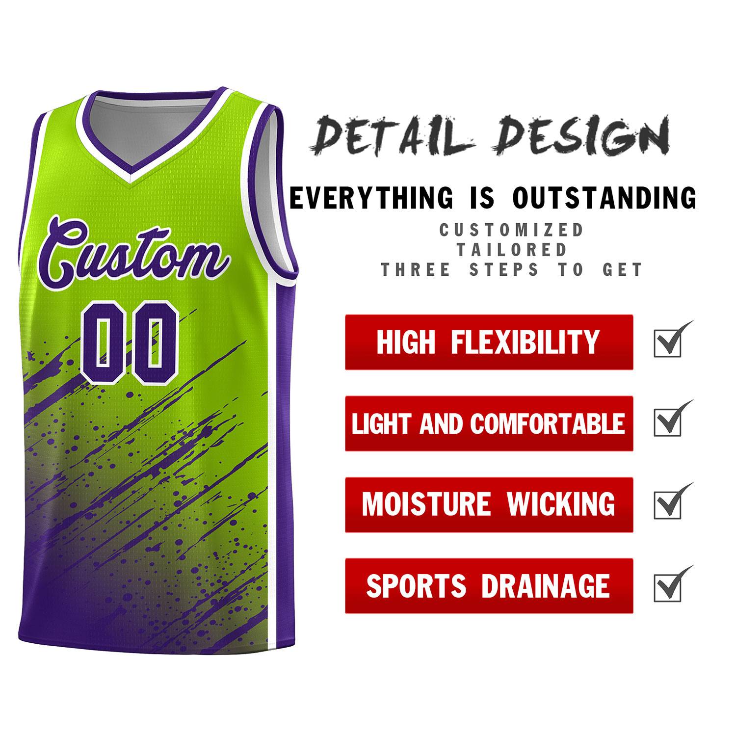 Custom Neon Green Basketball Kits With Purple Paint Graffiti