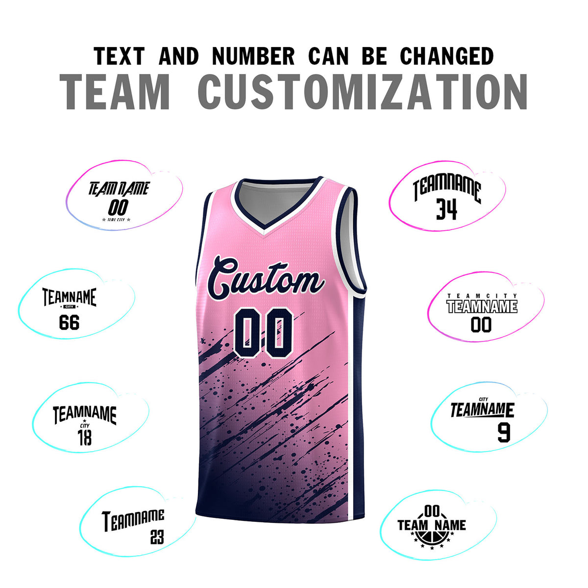 Custom Light Pink Basketball Kits With Navy Paint Graffiti