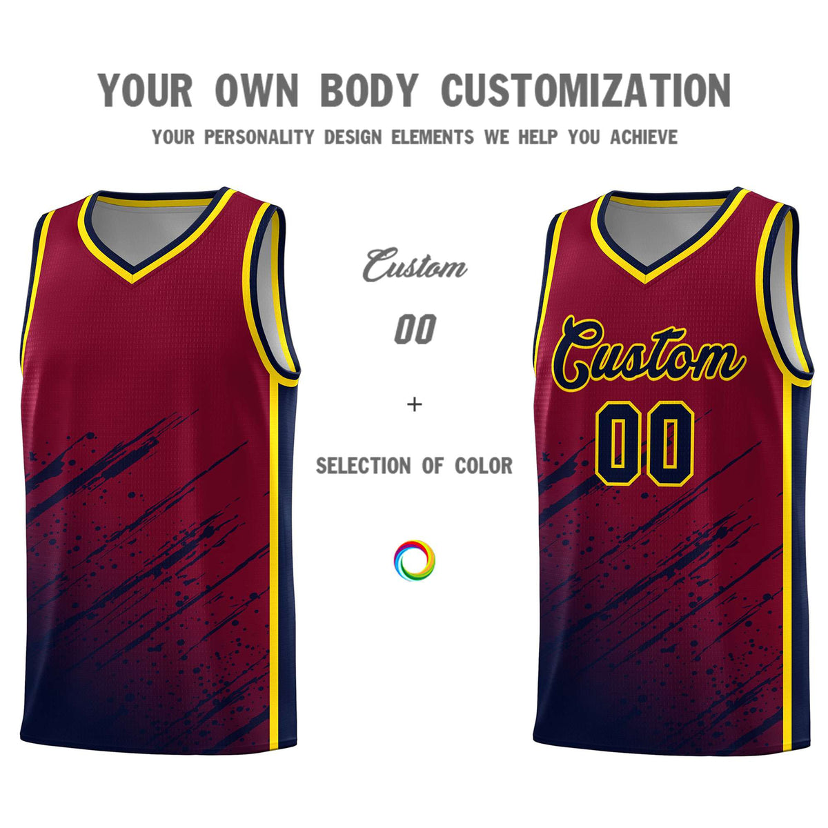 Custom Crimson Basketball Kits With Navy Paint Graffiti