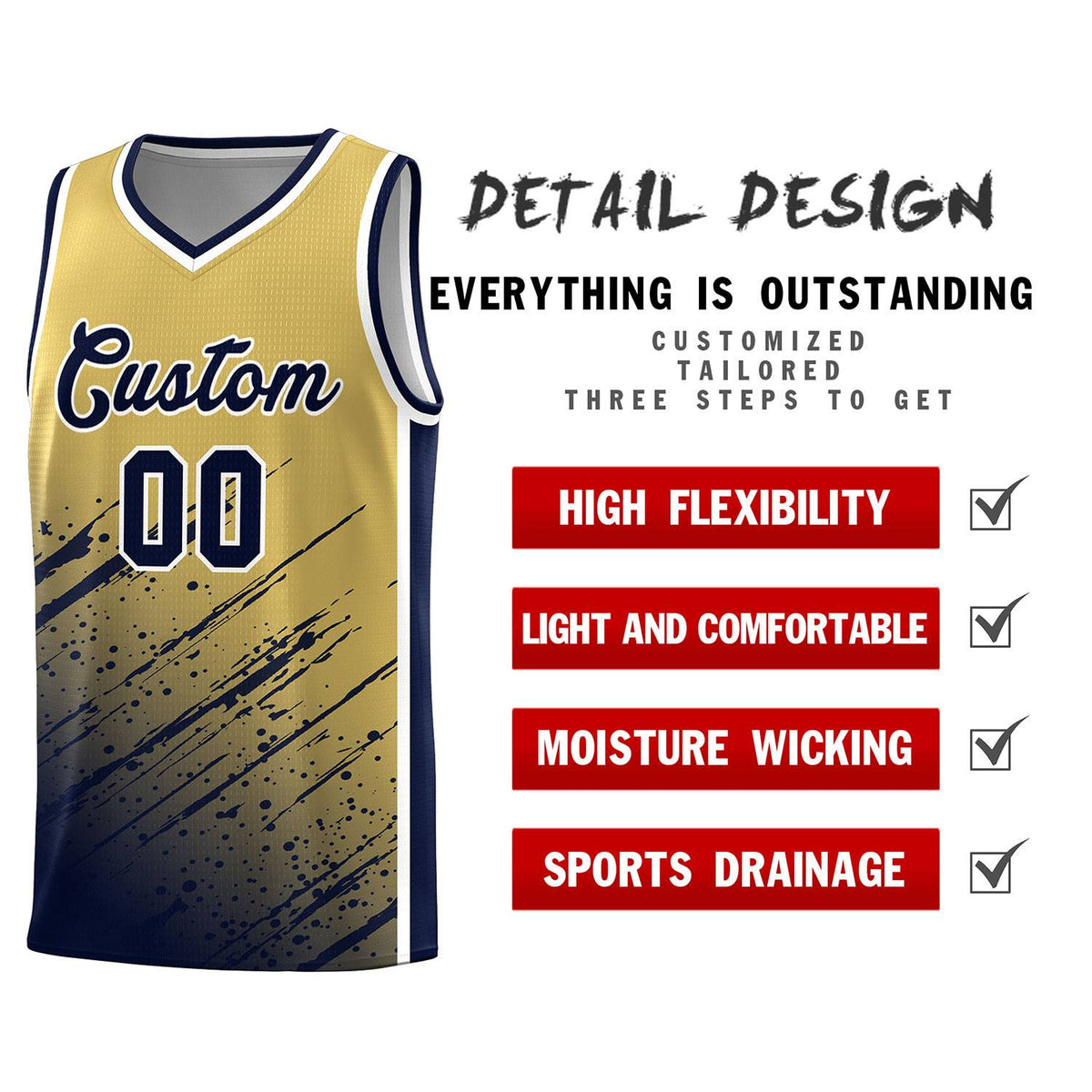 Custom Khaki Basketball Kits With Navy Paint Graffiti
