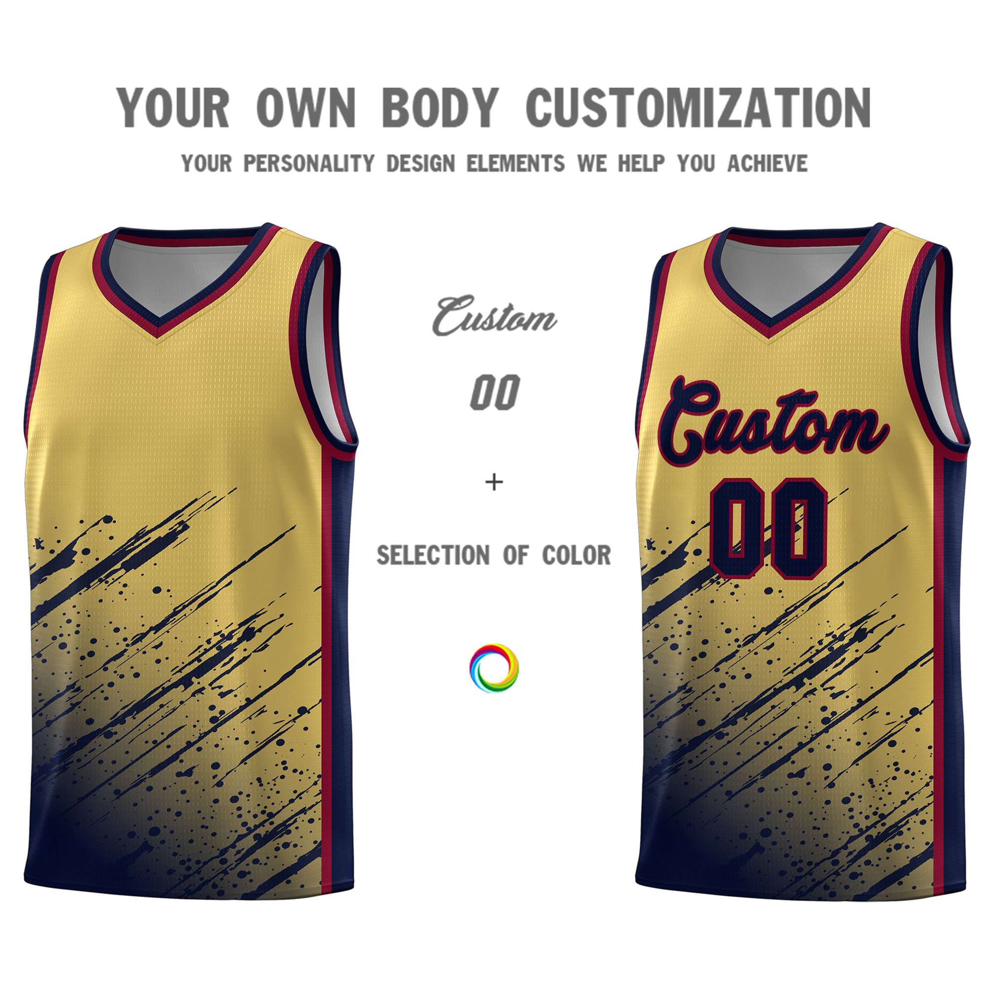 Custom Khaki Basketball Kits With Navy Paint Graffiti